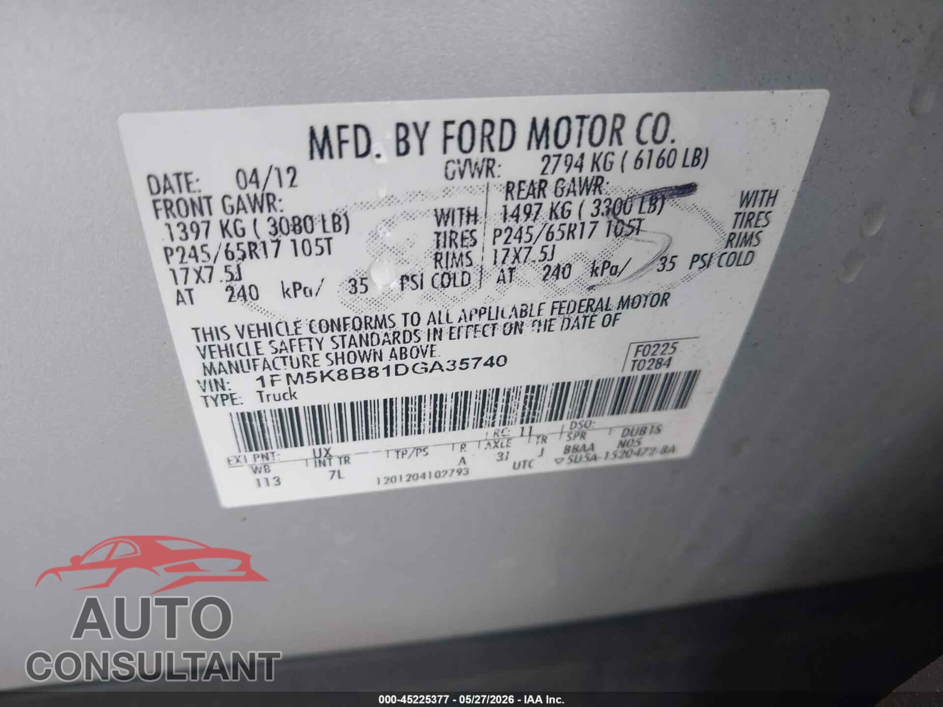 FORD EXPLORER 2013 - 1FM5K8B81DGA35740
