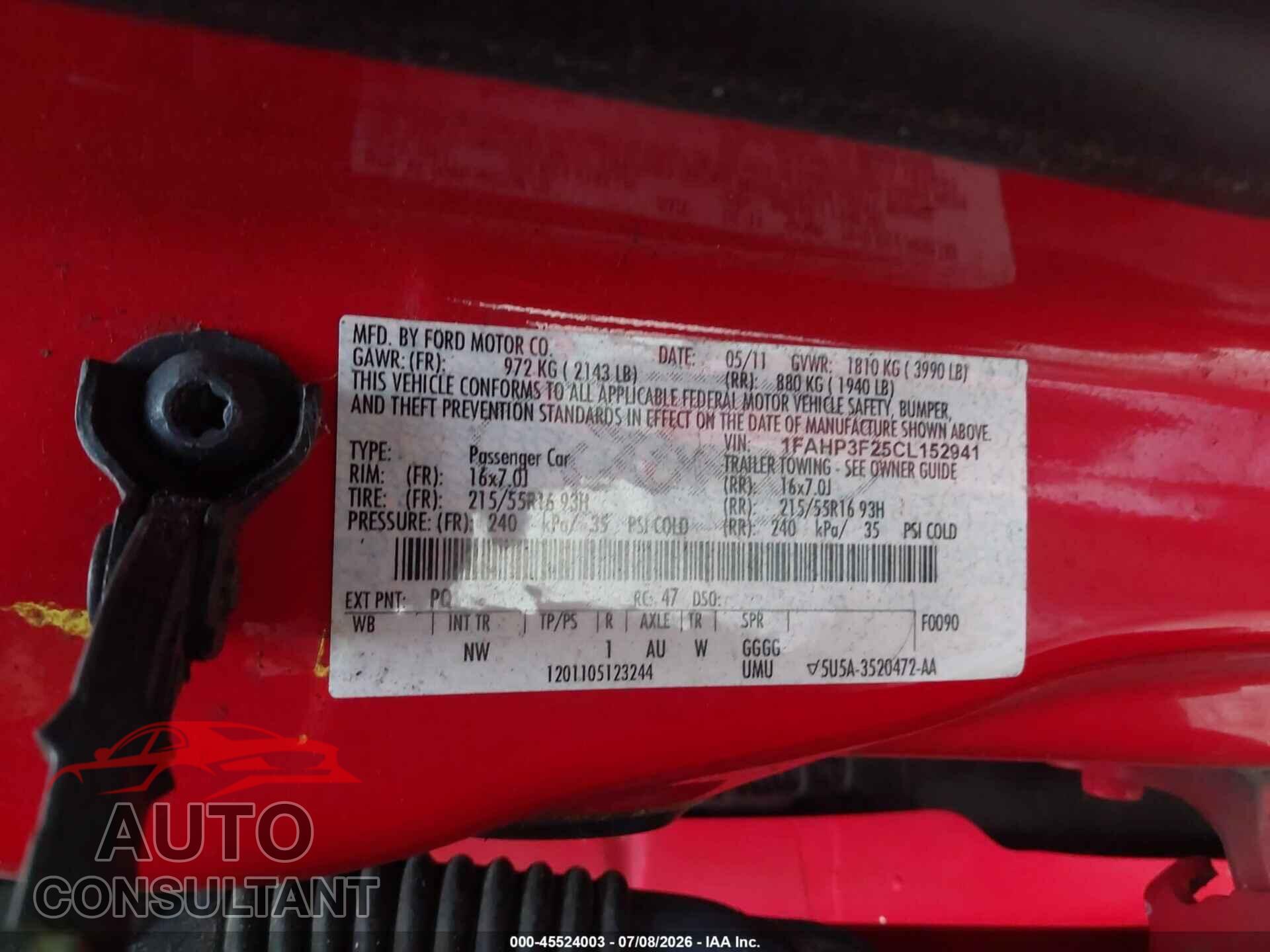 FORD FOCUS 2012 - 1FAHP3F25CL152941