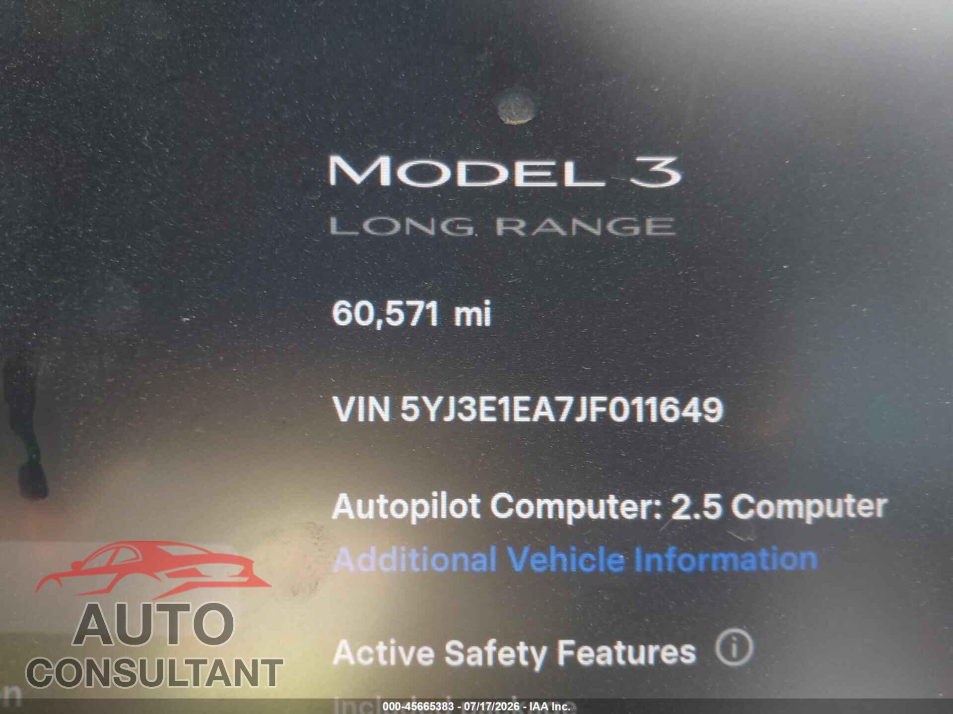 TESLA MODEL 3 2018 - 5YJ3E1EA7JF011649