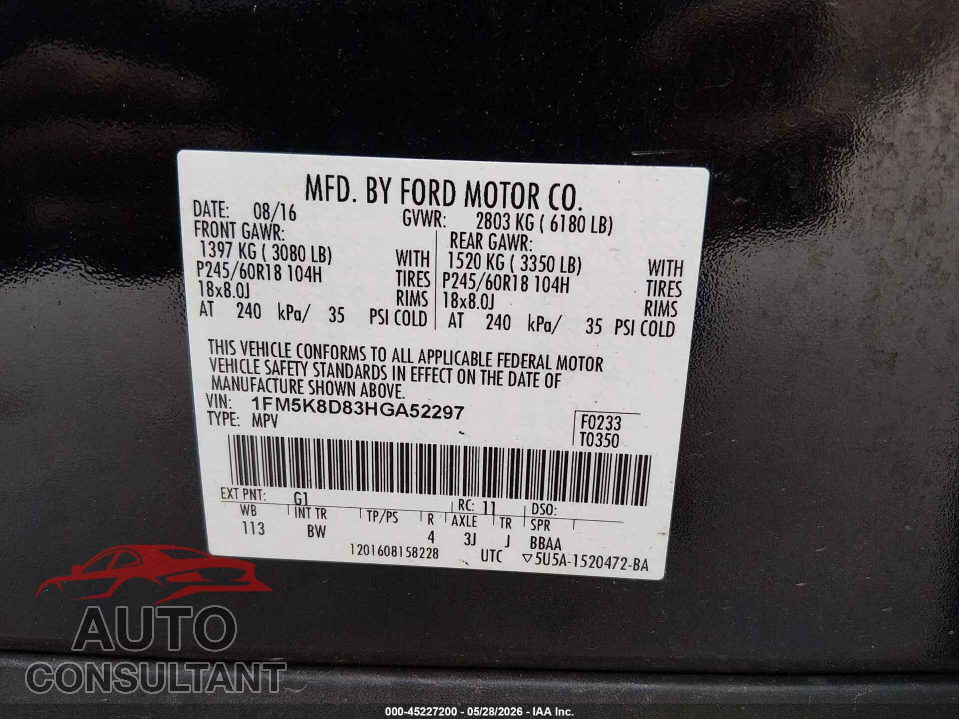 FORD EXPLORER 2017 - 1FM5K8D83HGA52297