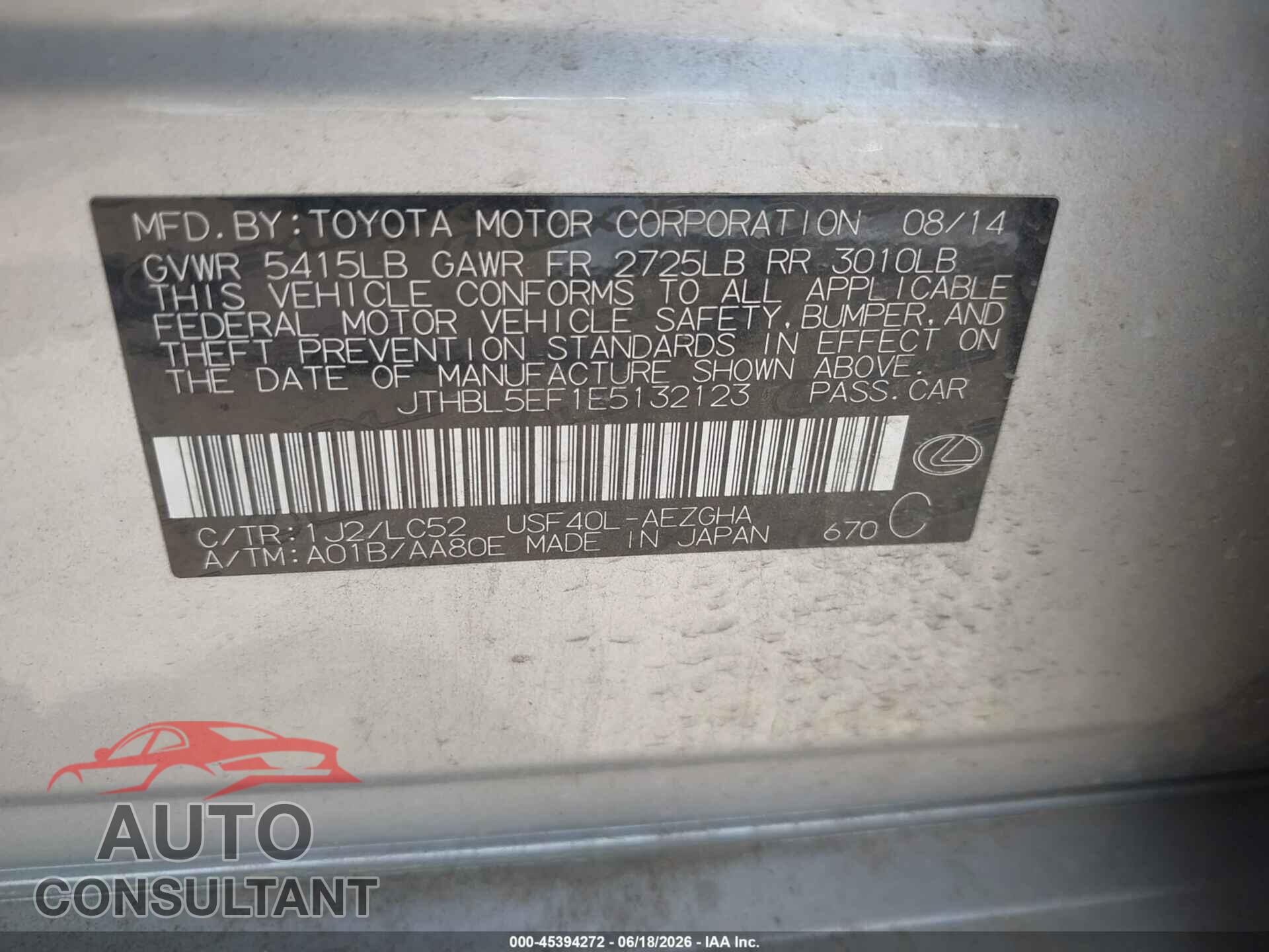 LEXUS LS 460 2014 - JTHBL5EF1E5132123