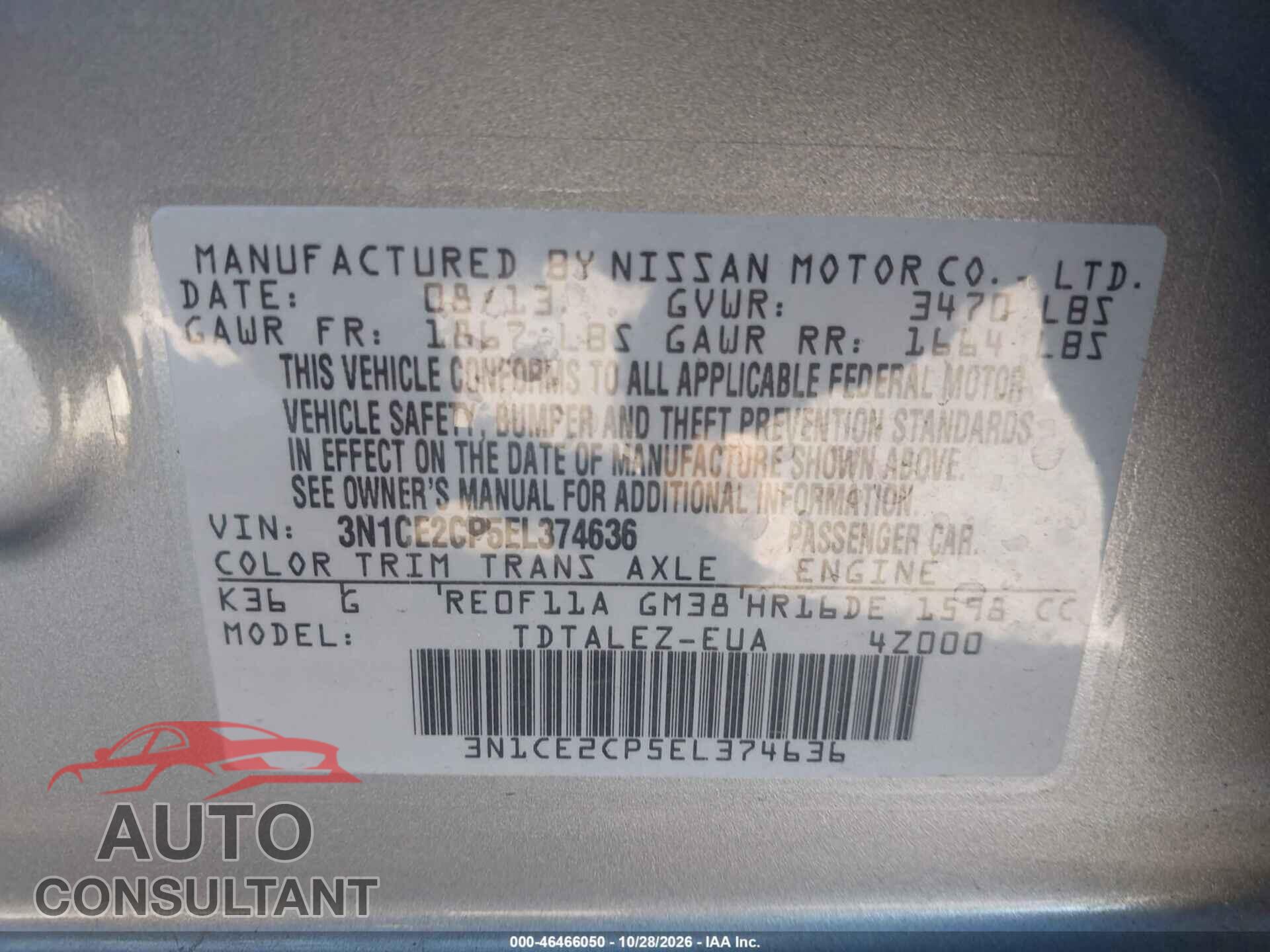 NISSAN VERSA NOTE 2014 - 3N1CE2CP5EL374636