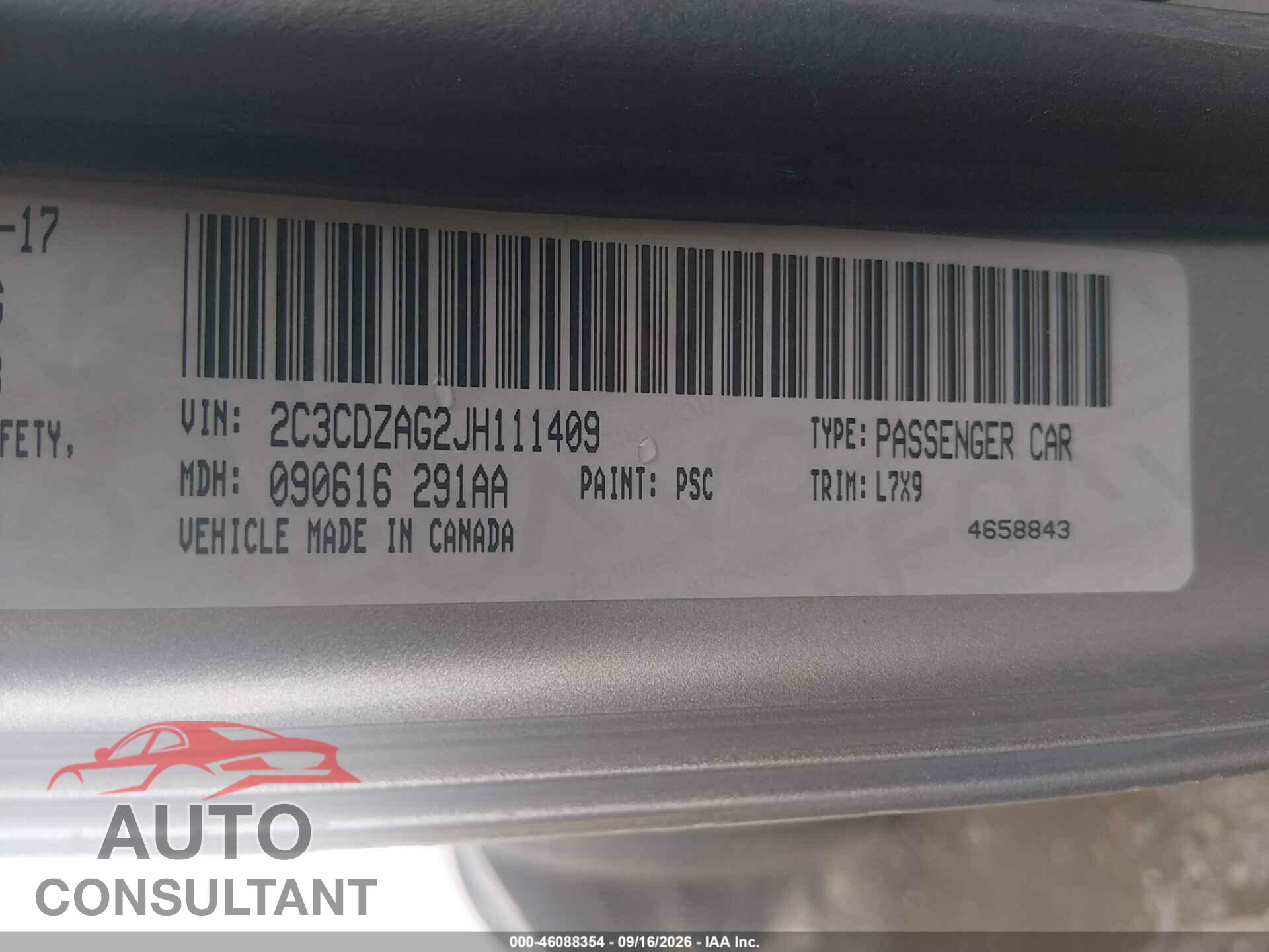 DODGE CHALLENGER 2018 - 2C3CDZAG2JH111409