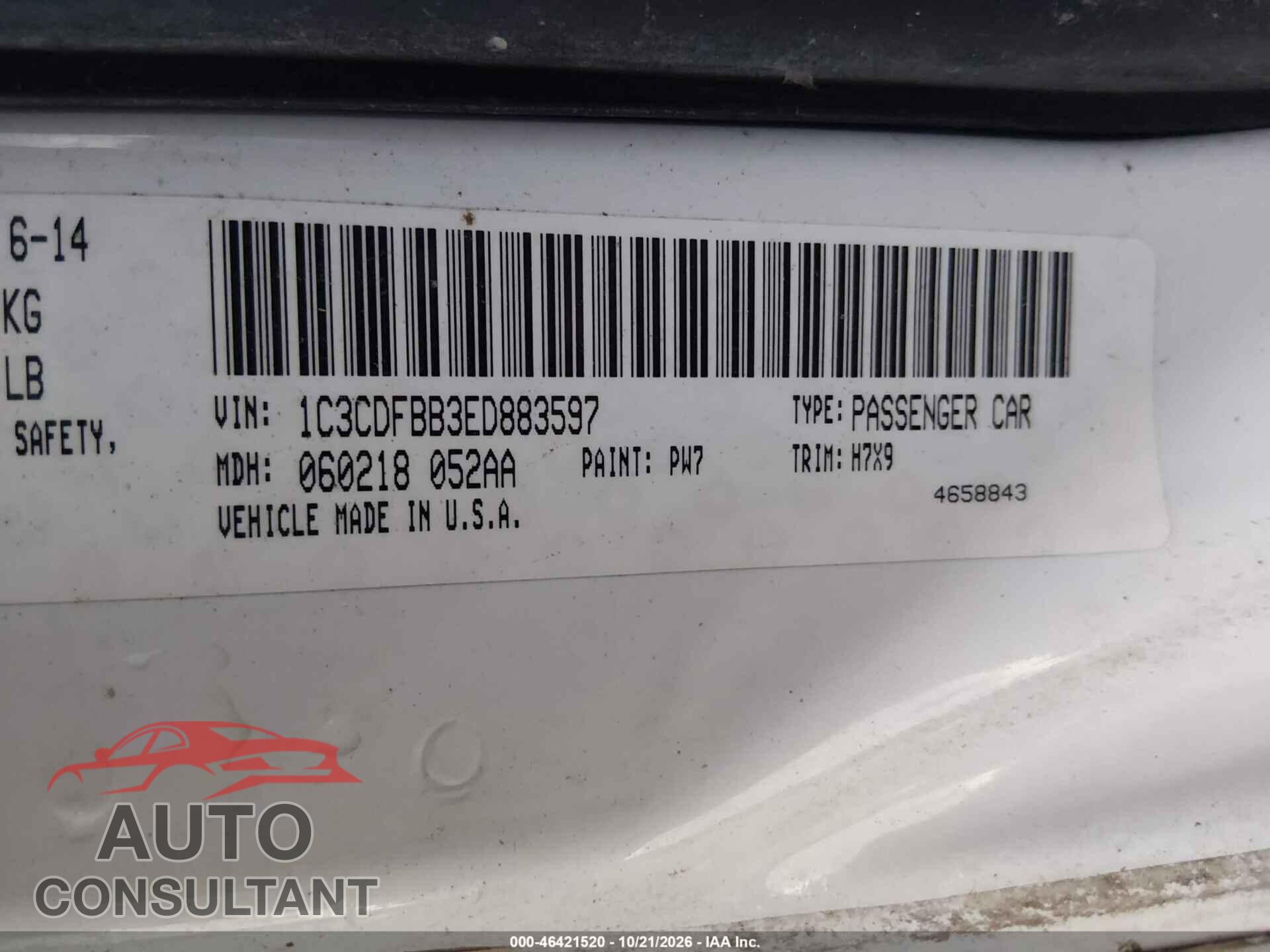 DODGE DART 2014 - 1C3CDFBB3ED883597