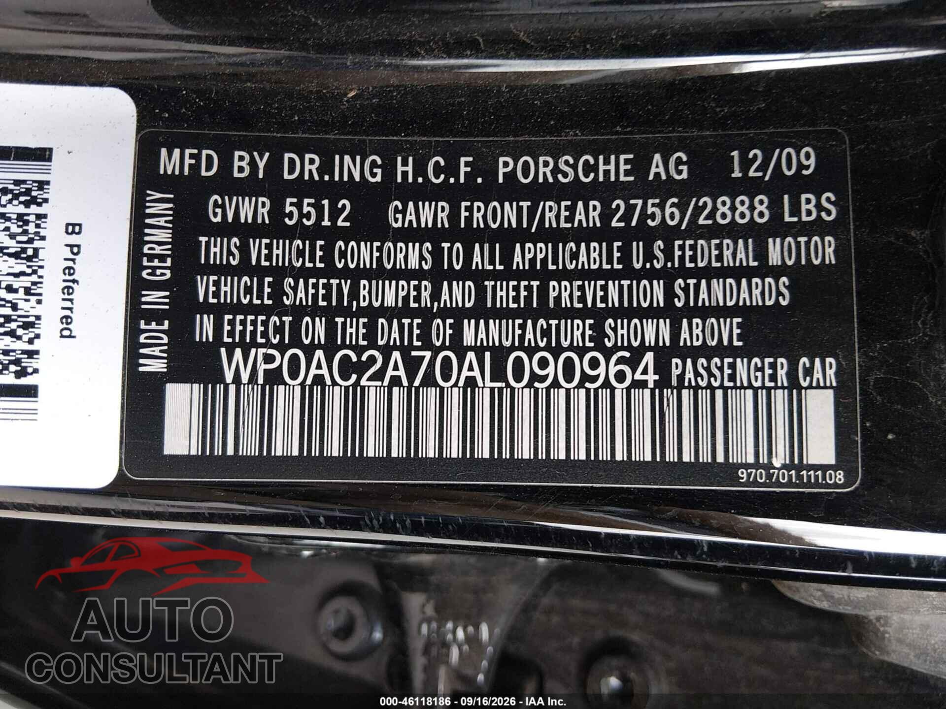 PORSCHE PANAMERA 2010 - WP0AC2A70AL090964