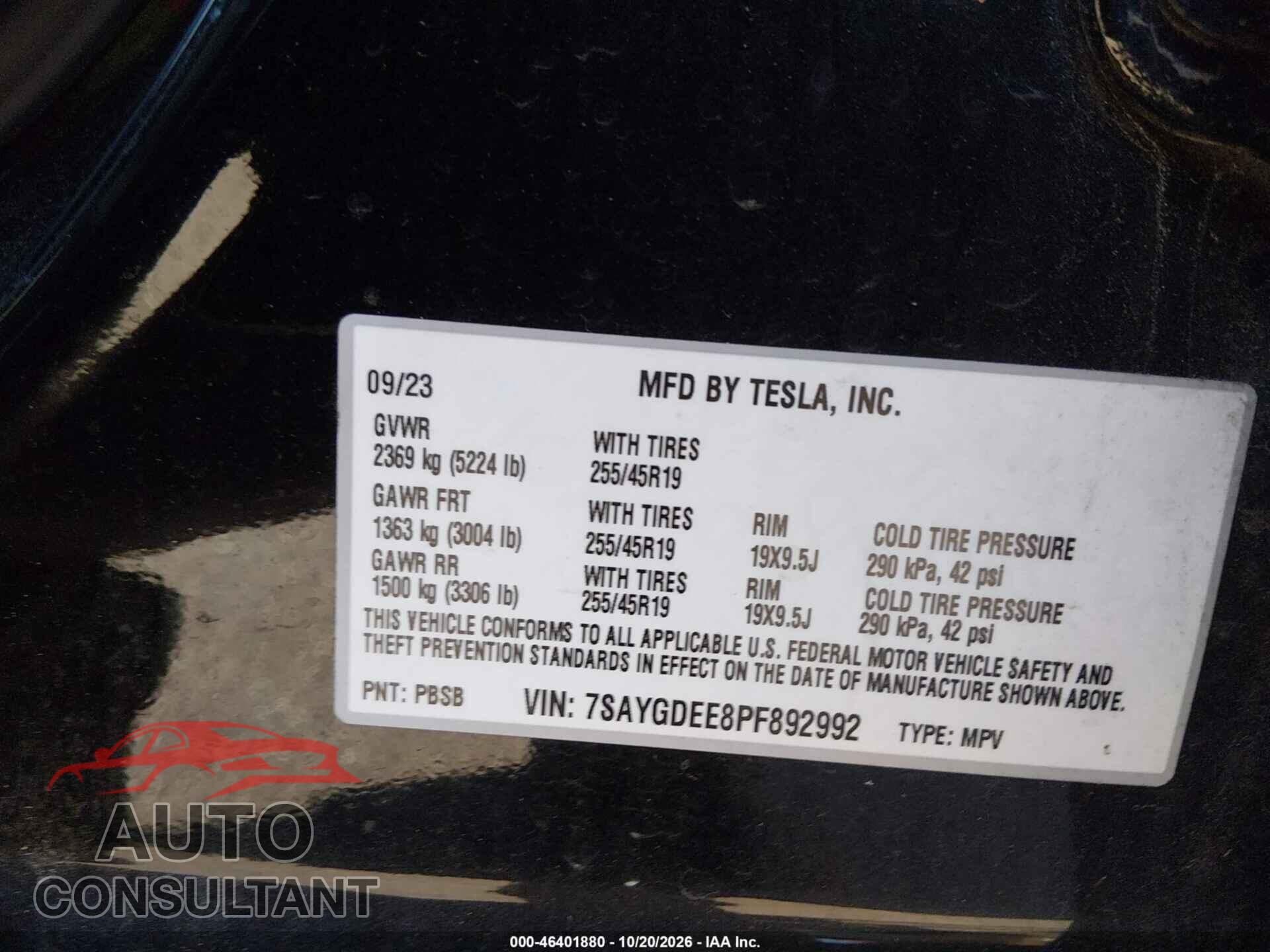 TESLA MODEL Y 2023 - 7SAYGDEE8PF892992
