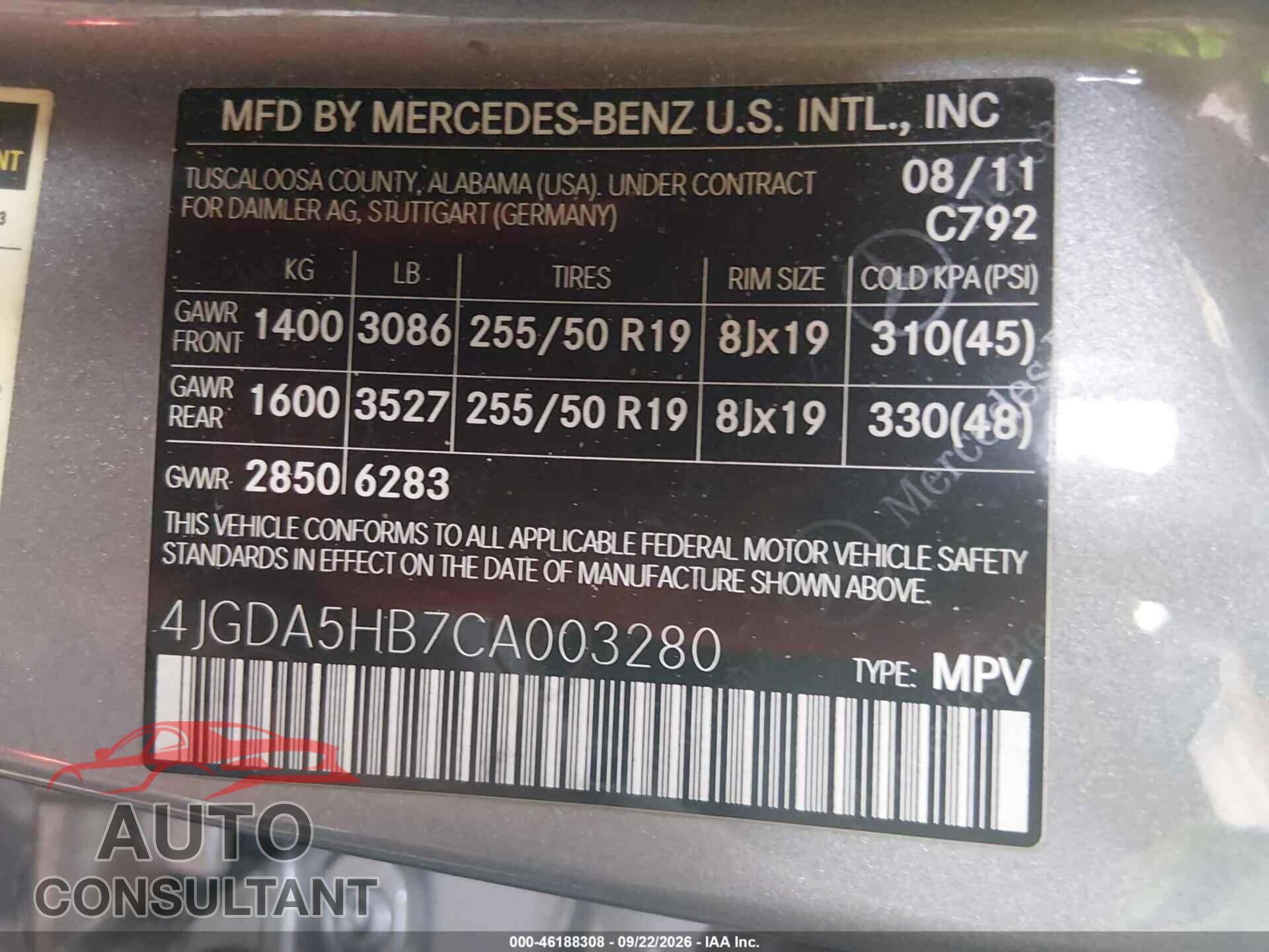 MERCEDES-BENZ M-CLASS 2012 - 4JGDA5HB7CA003280