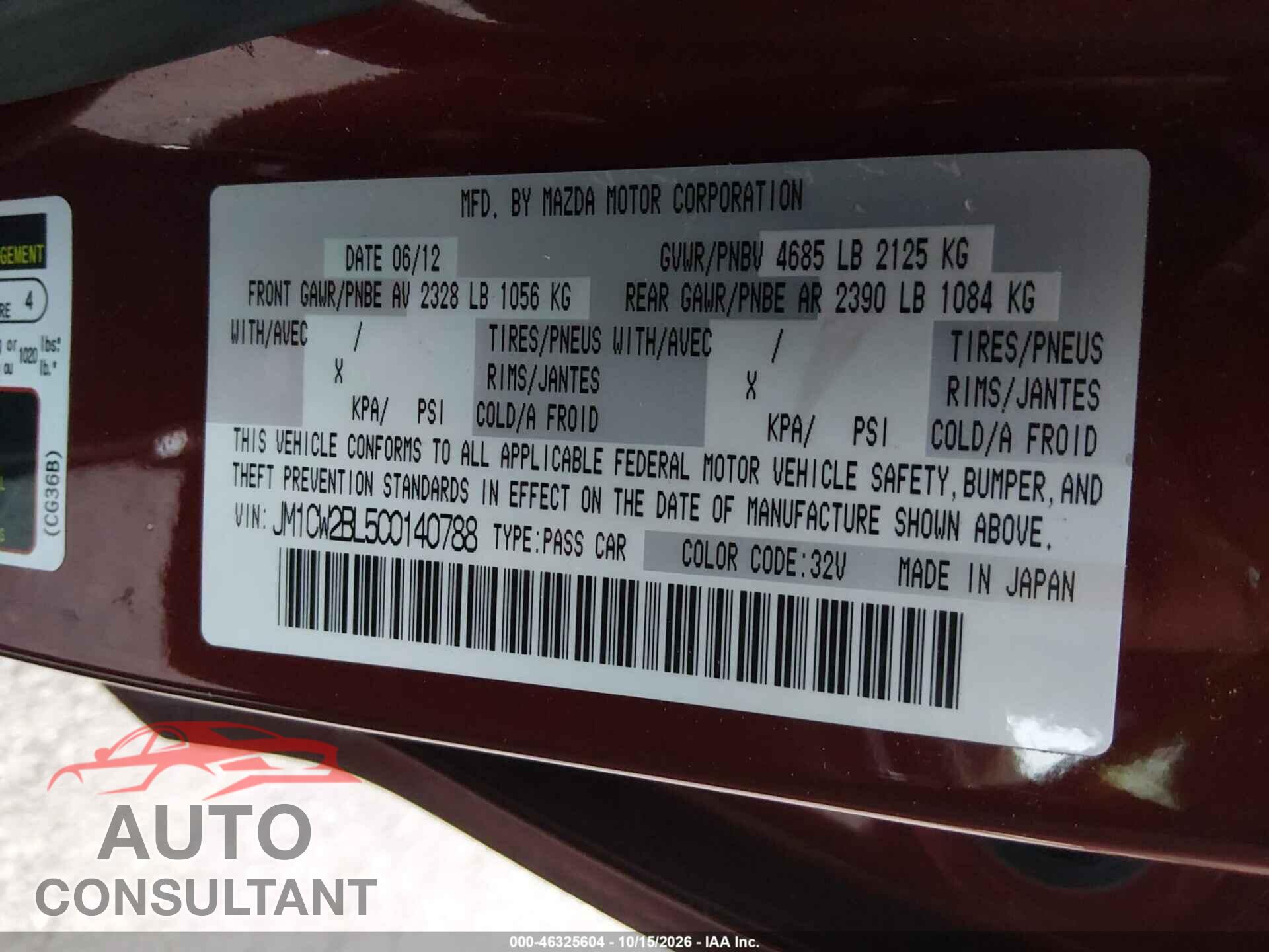 MAZDA MAZDA5 2012 - JM1CW2BL5C0140788