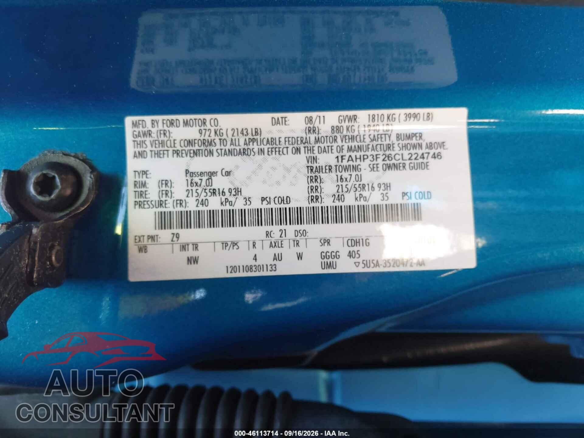 FORD FOCUS 2012 - 1FAHP3F26CL224746
