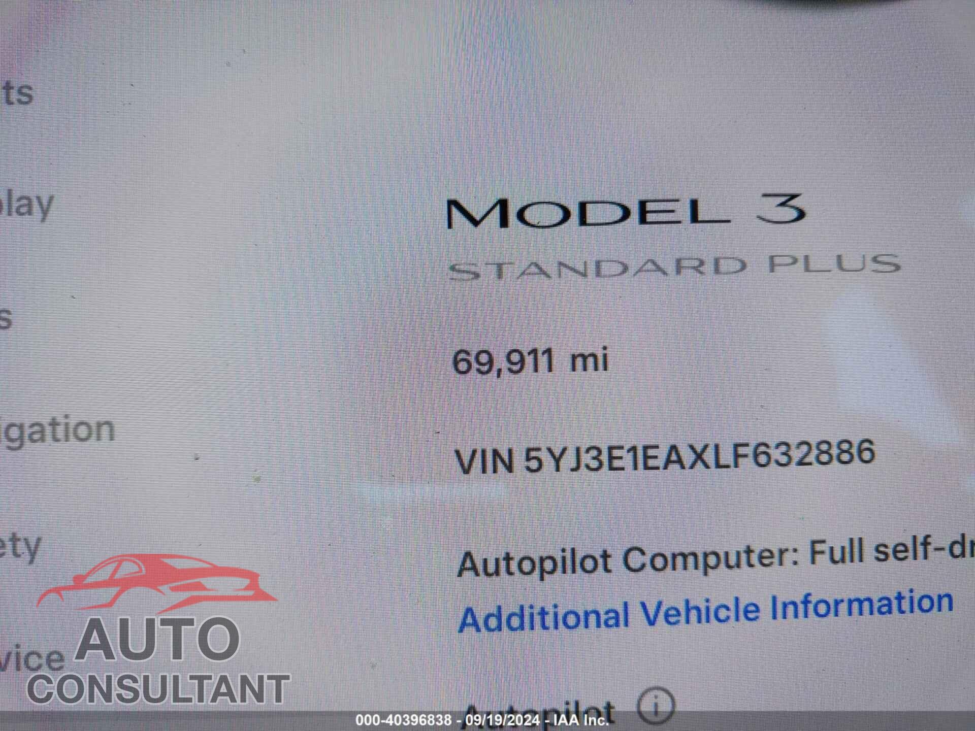 TESLA MODEL 3 2020 - 5YJ3E1EAXLF632886