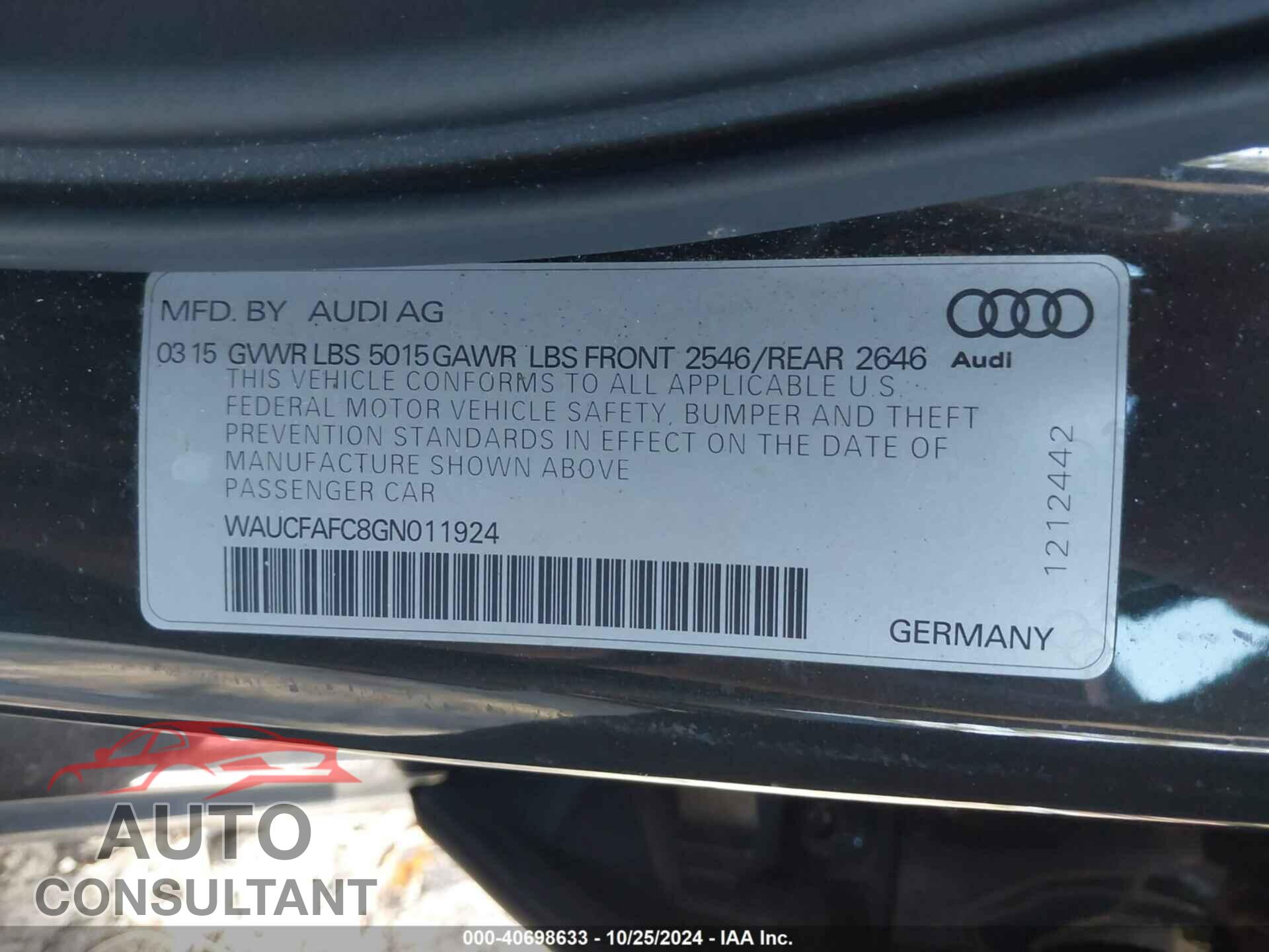 AUDI A6 2016 - WAUCFAFC8GN011924