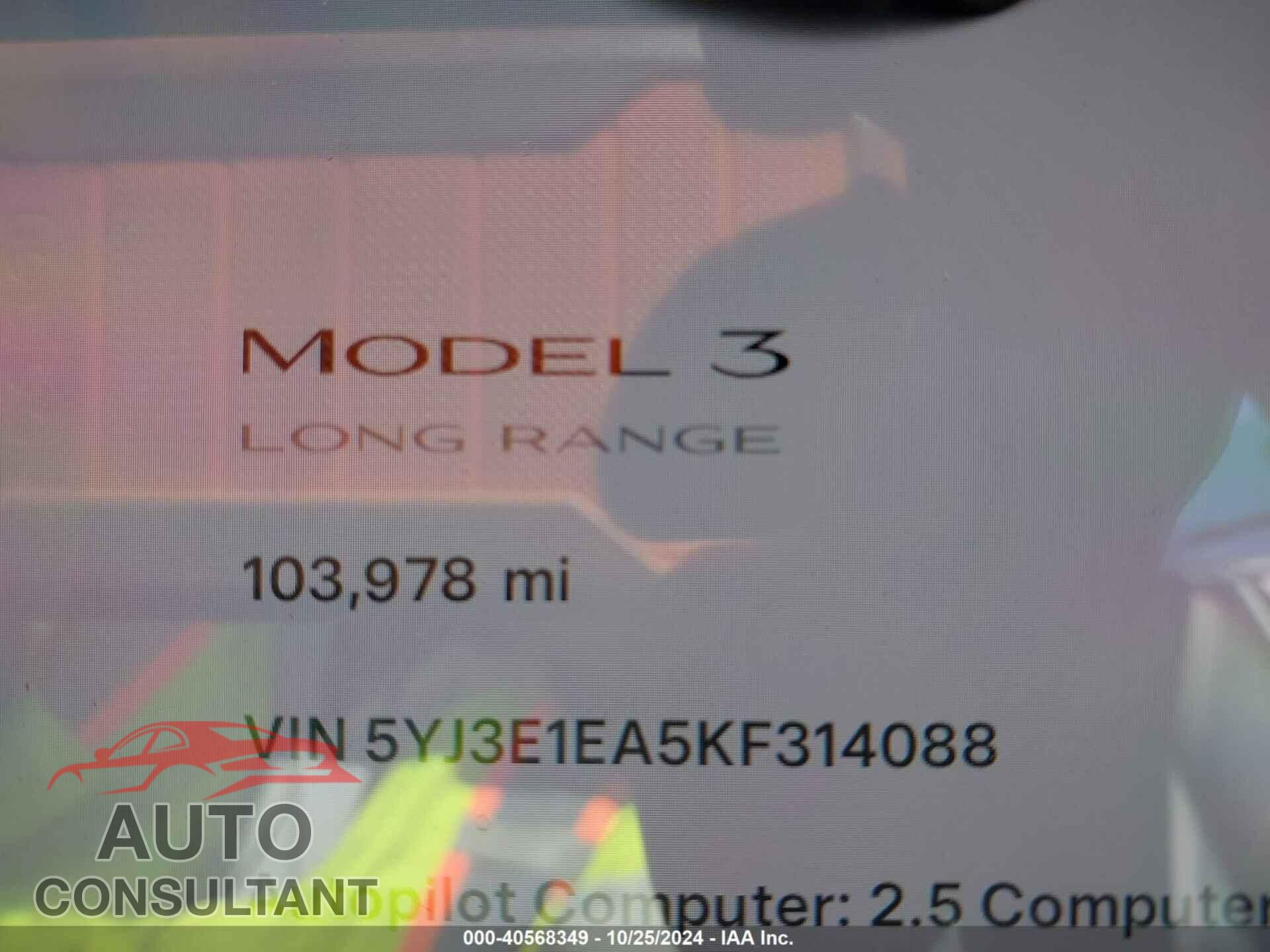 TESLA MODEL 3 2019 - 5YJ3E1EA5KF314088