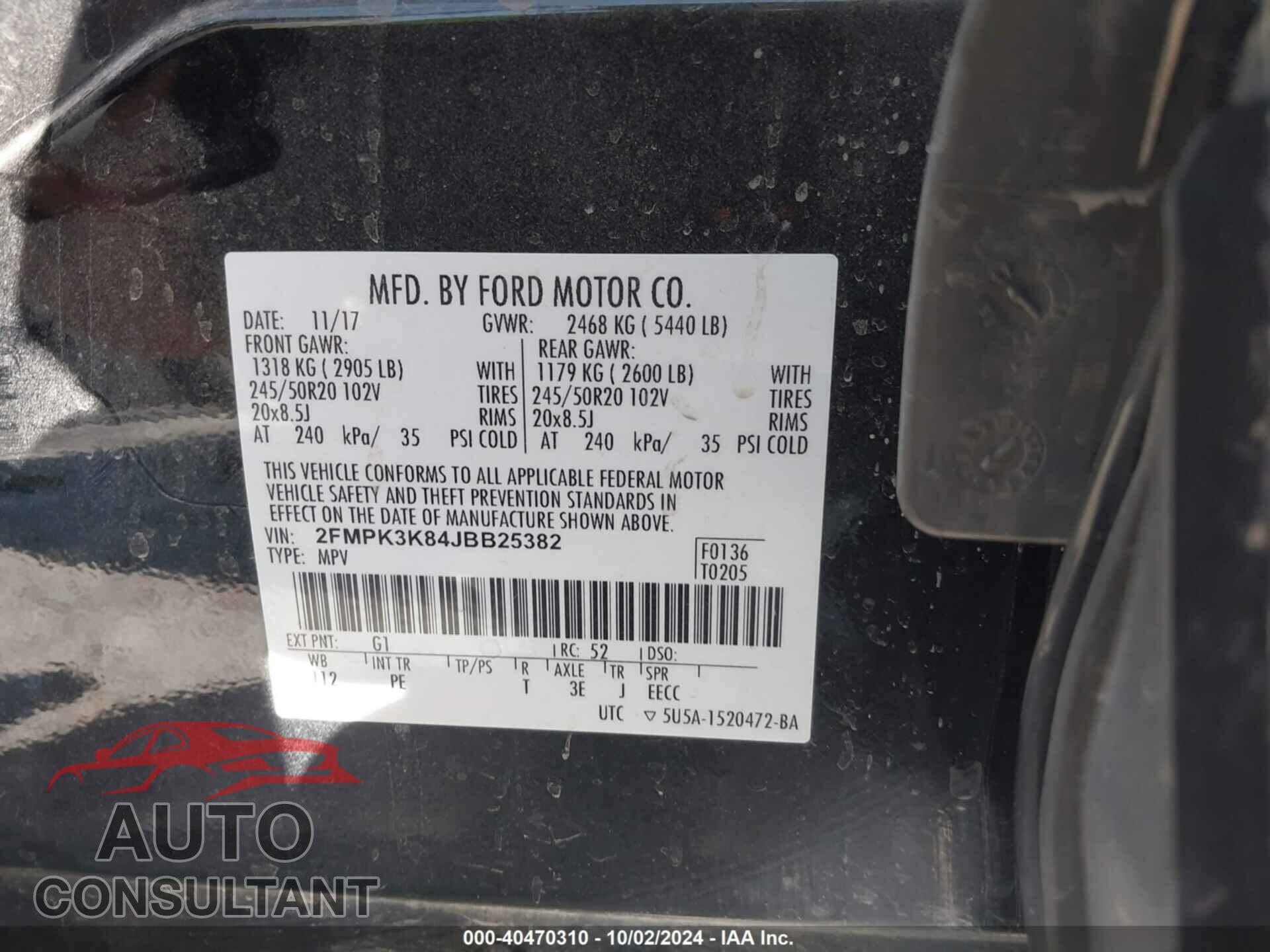 FORD EDGE 2018 - 2FMPK3K84JBB25382