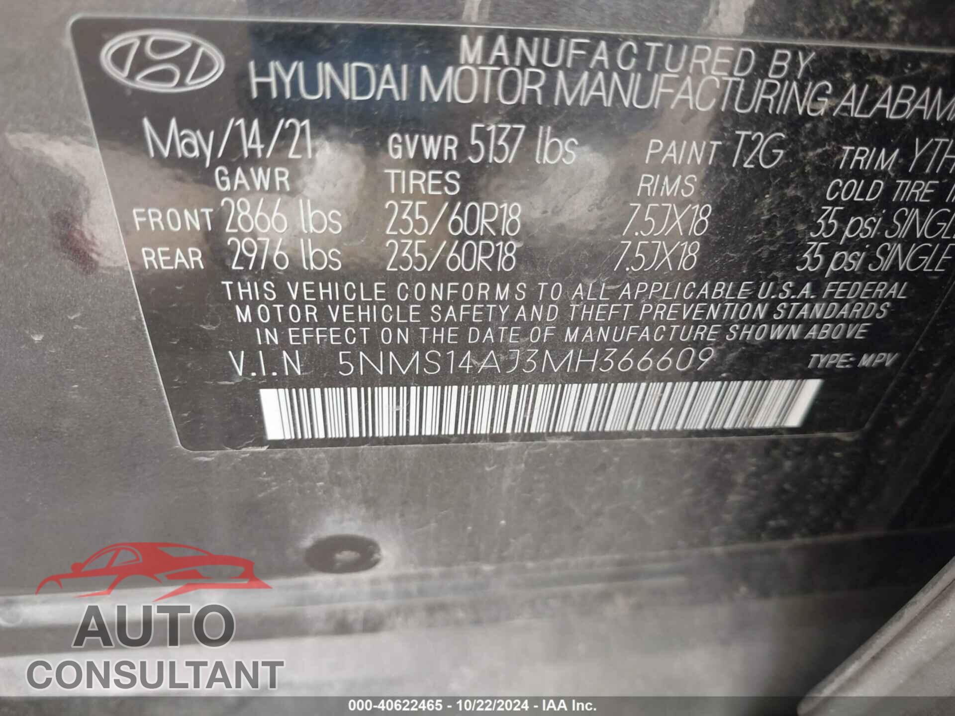 HYUNDAI SANTA FE 2021 - 5NMS14AJ3MH366609