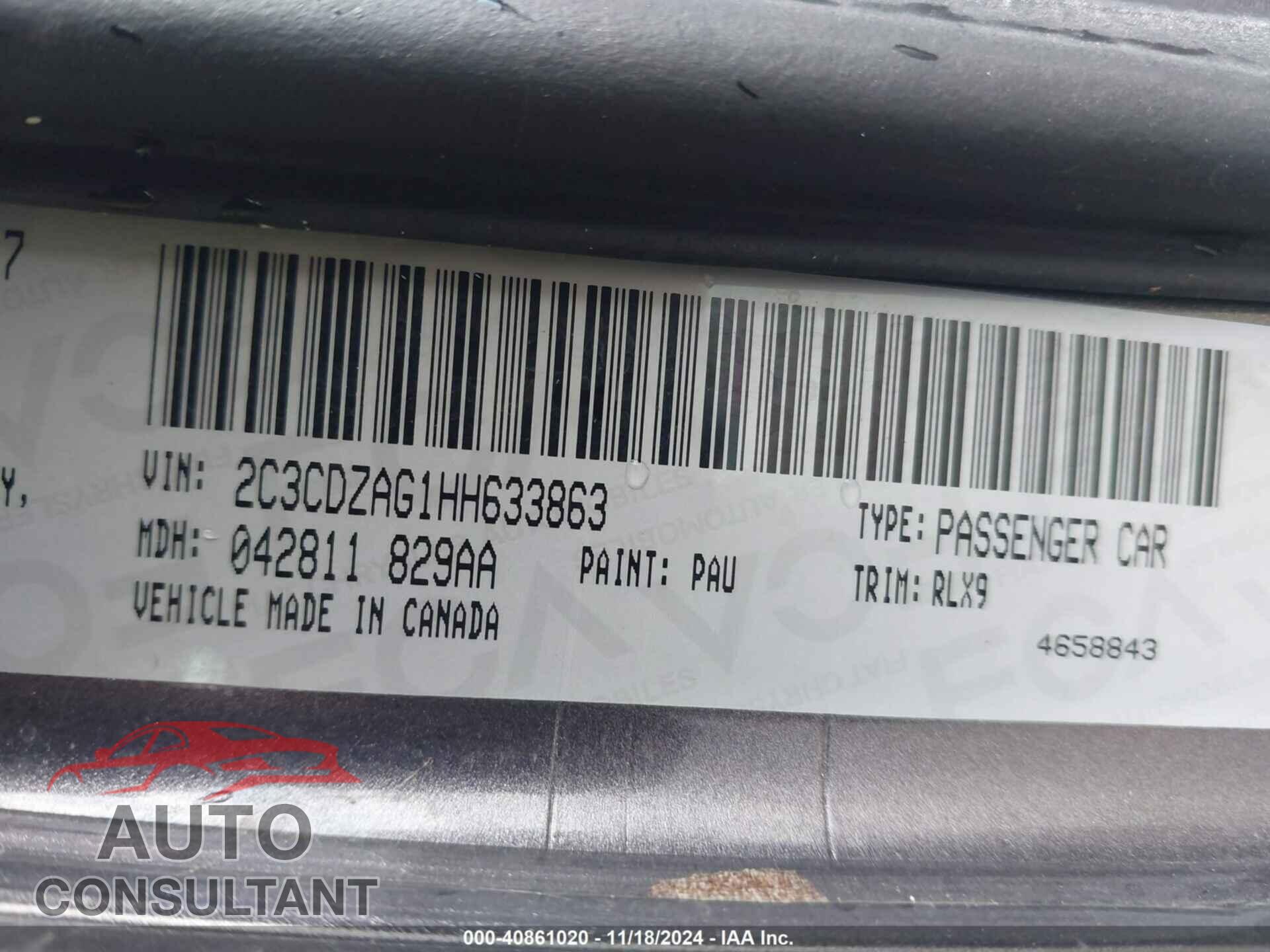 DODGE CHALLENGER 2017 - 2C3CDZAG1HH633863