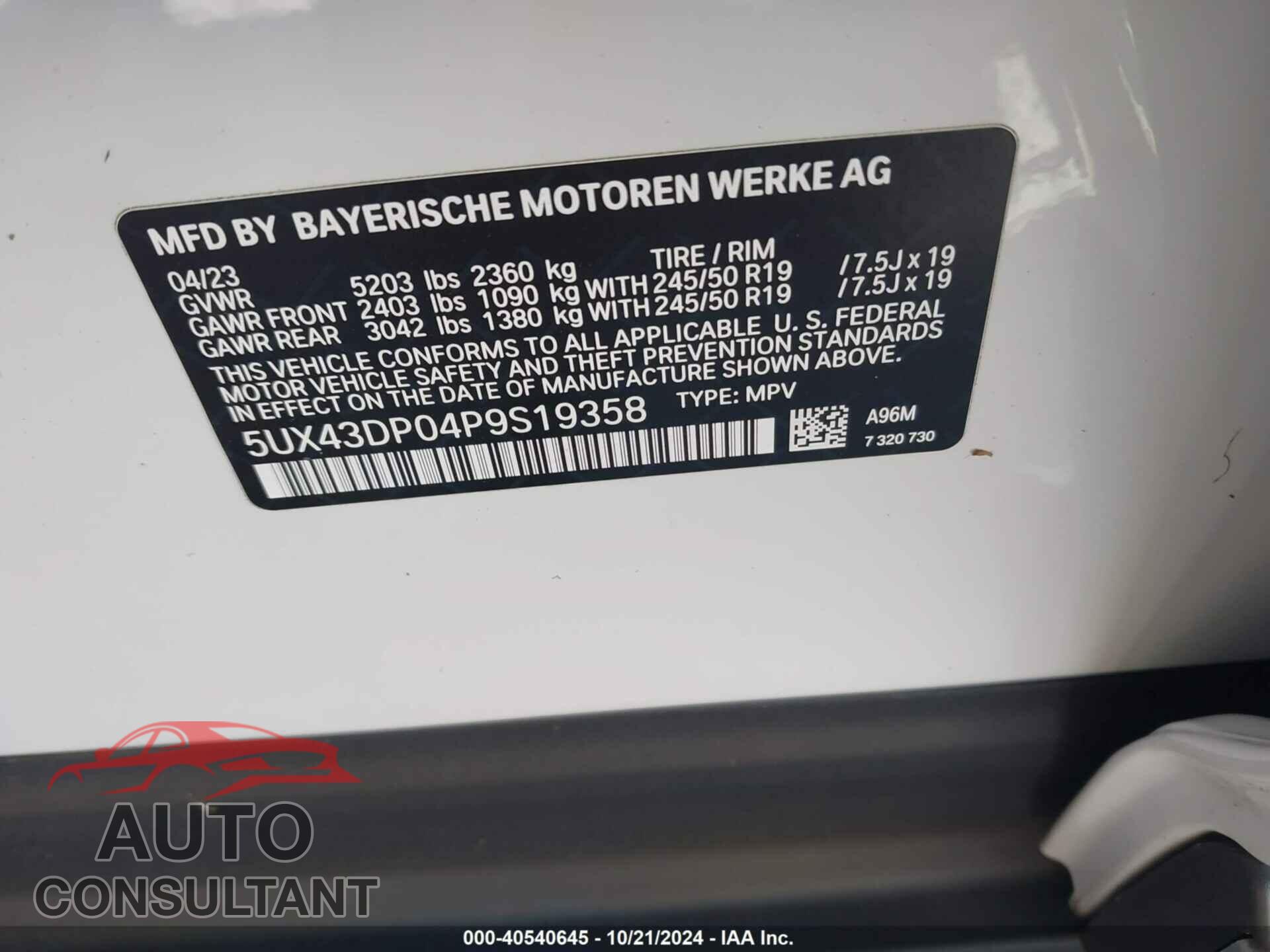 BMW X3 2023 - 5UX43DP04P9S19358