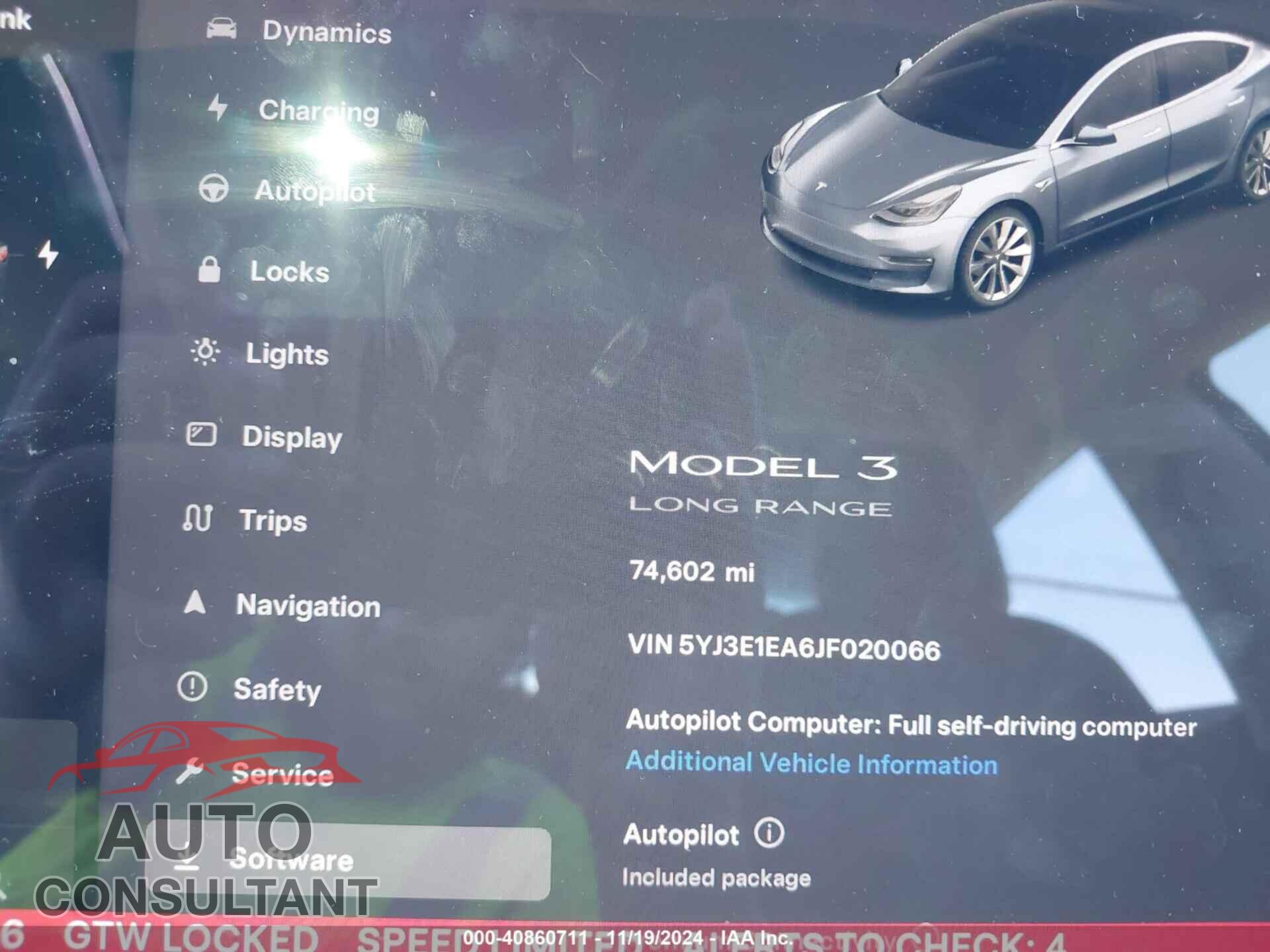 TESLA MODEL 3 2018 - 5YJ3E1EA6JF020066