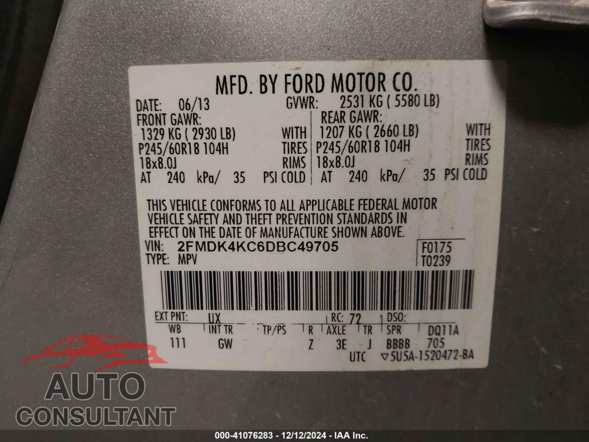 FORD EDGE 2013 - 2FMDK4KC6DBC49705