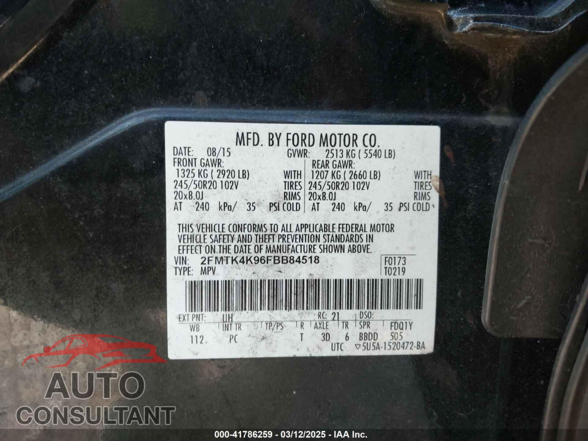 FORD EDGE 2015 - 2FMTK4K96FBB84518
