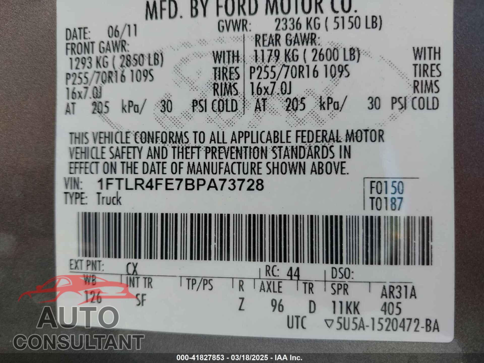 FORD RANGER 2011 - 1FTLR4FE7BPA73728