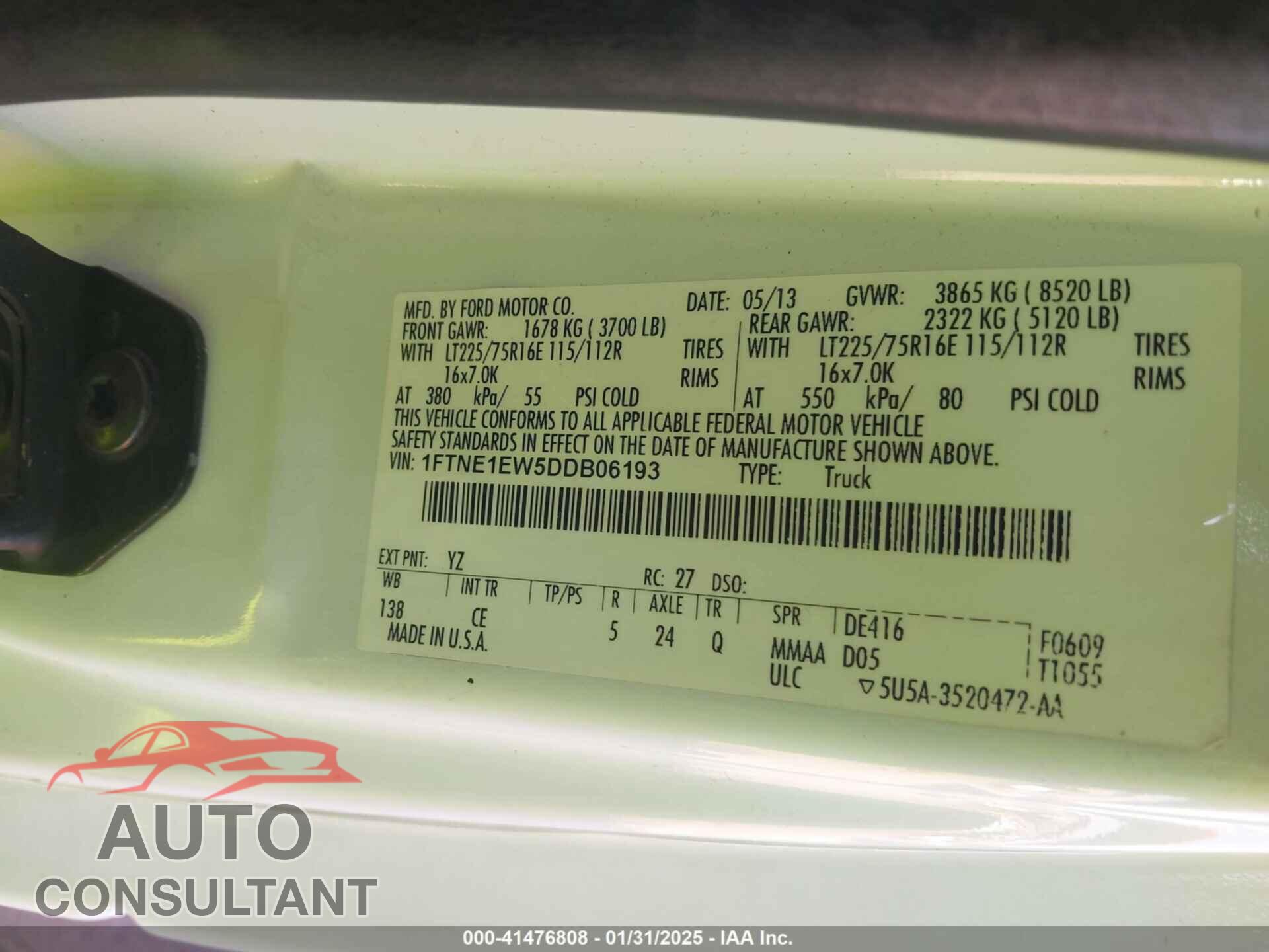 FORD E-150 2013 - 1FTNE1EW5DDB06193