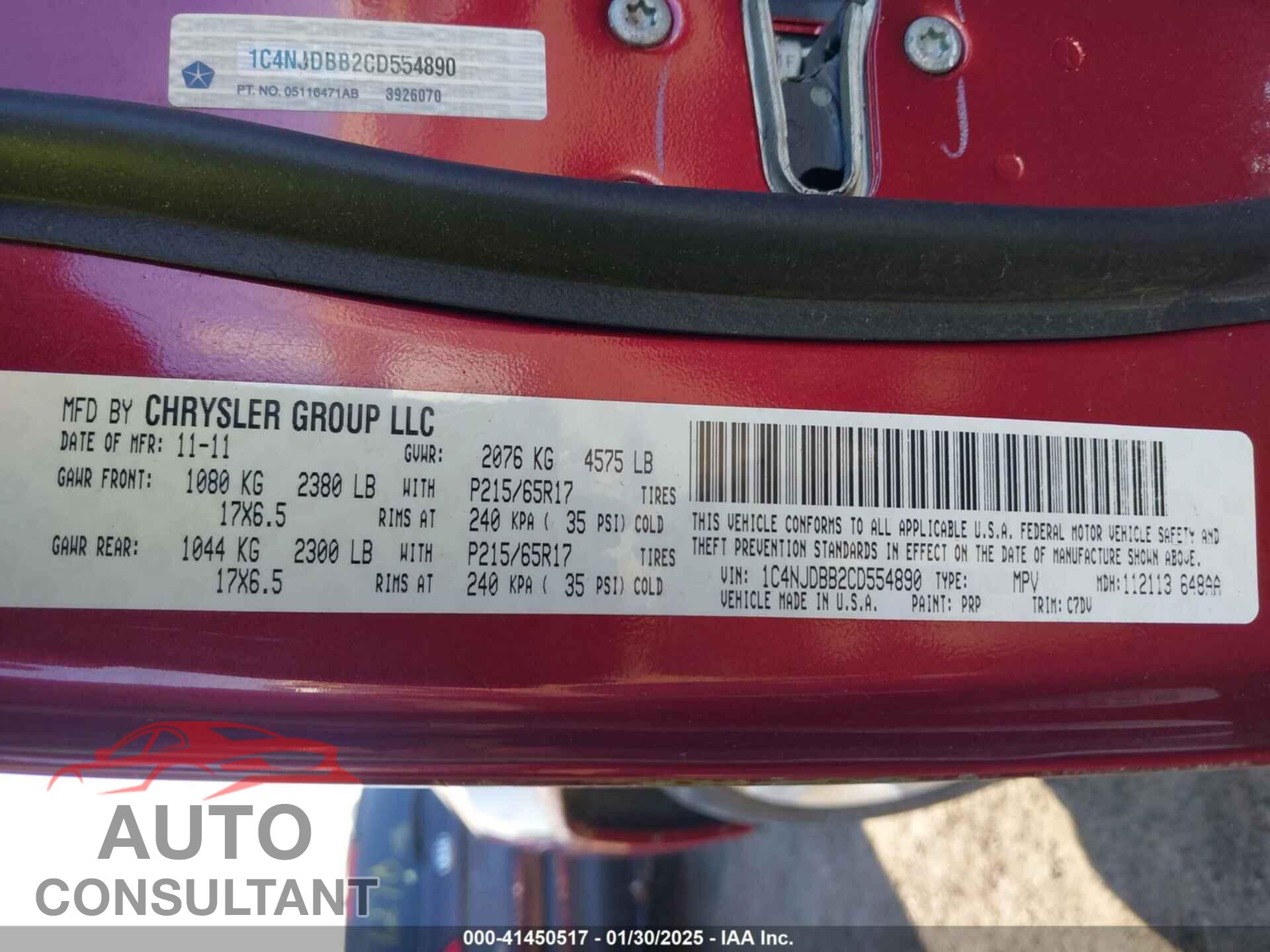 JEEP COMPASS 2012 - 1C4NJDBB2CD554890