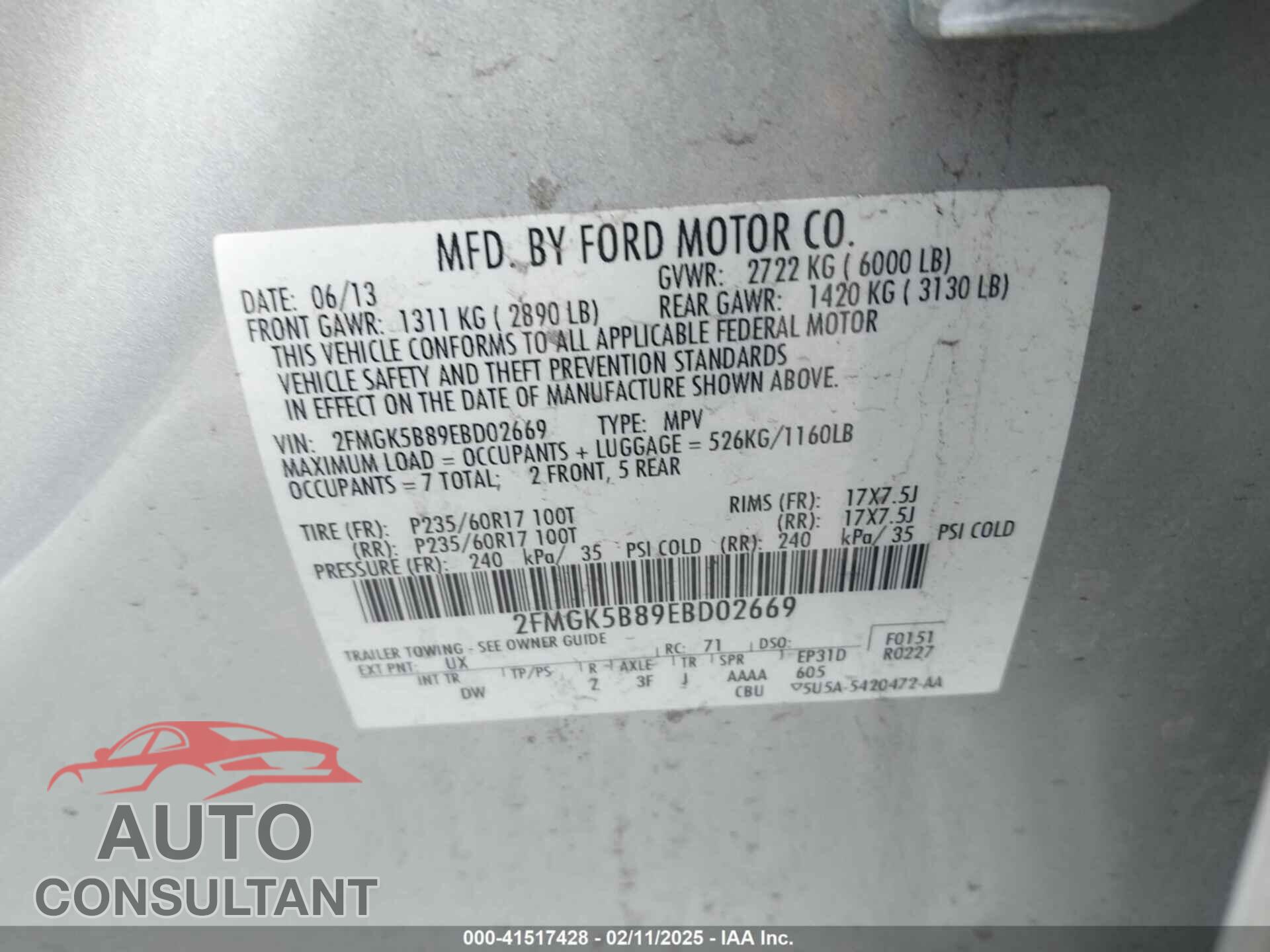 FORD FLEX 2014 - 2FMGK5B89EBD02669
