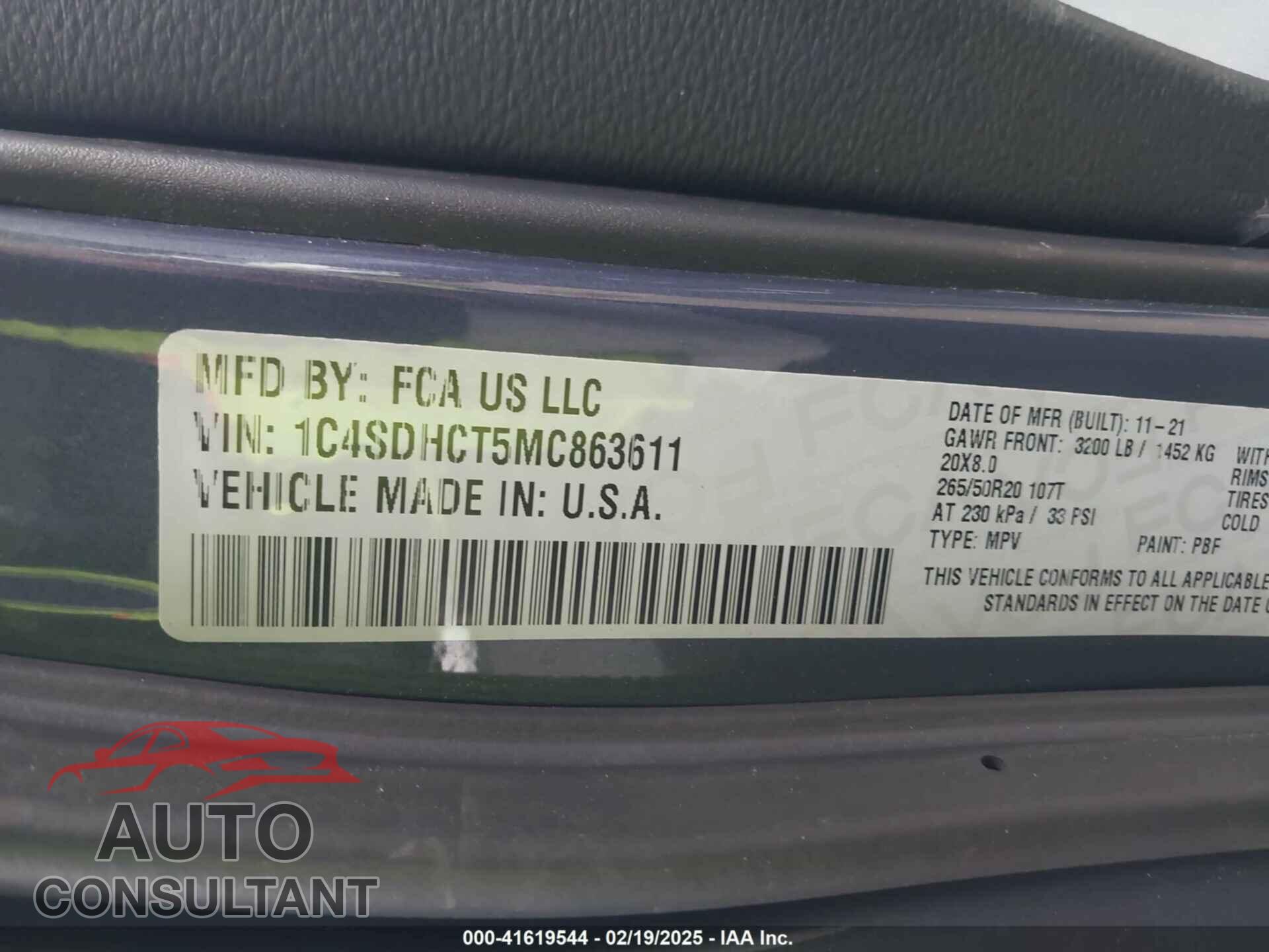 DODGE DURANGO 2021 - 1C4SDHCT5MC863611