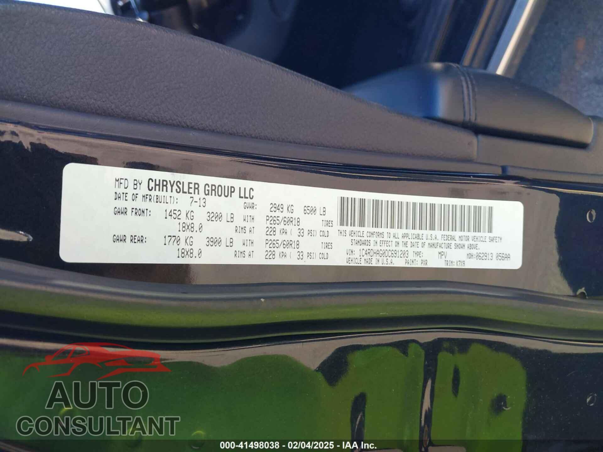 DODGE DURANGO 2013 - 1C4RDHAG0DC691203