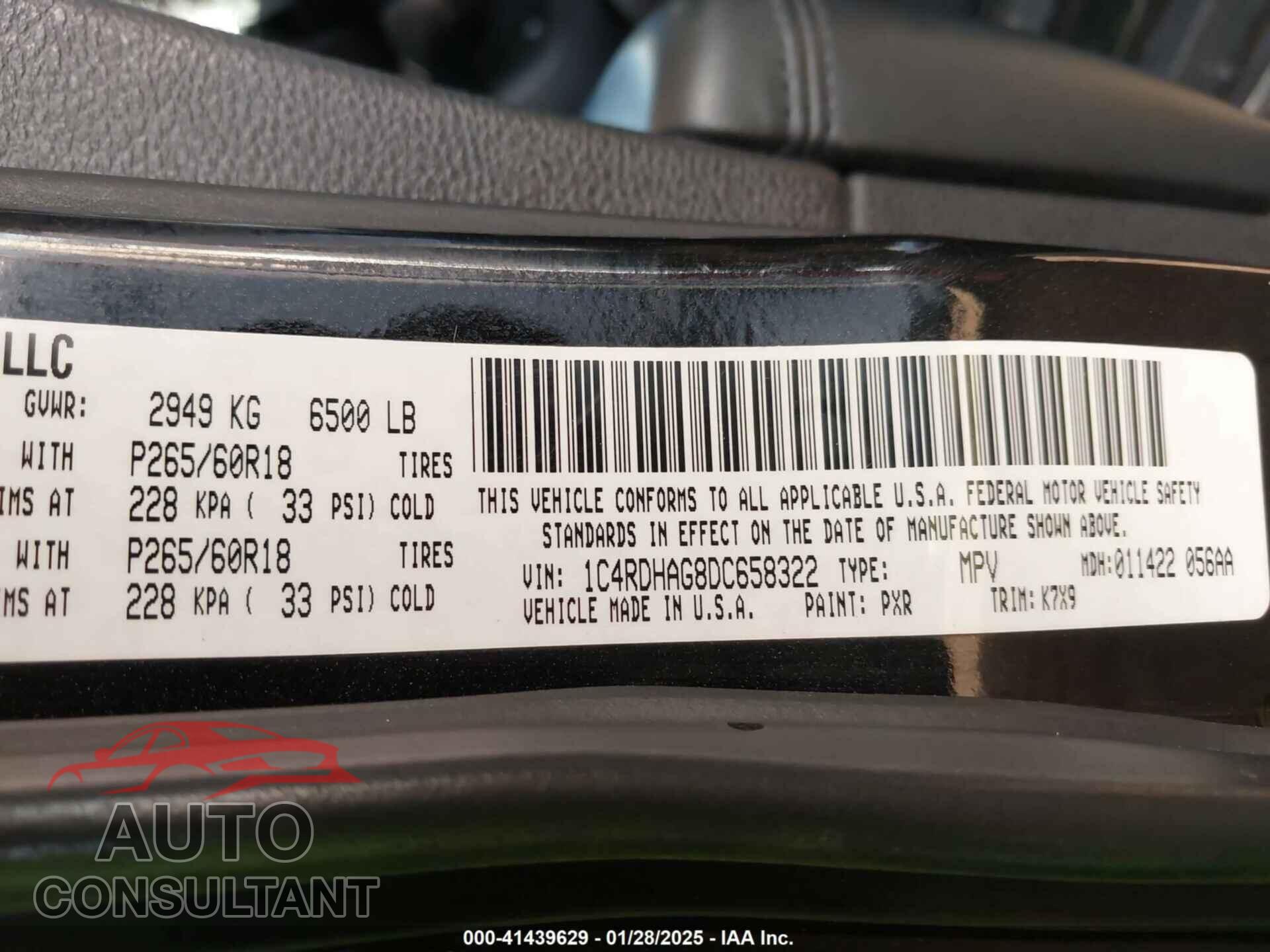 DODGE DURANGO 2013 - 1C4RDHAG8DC658322