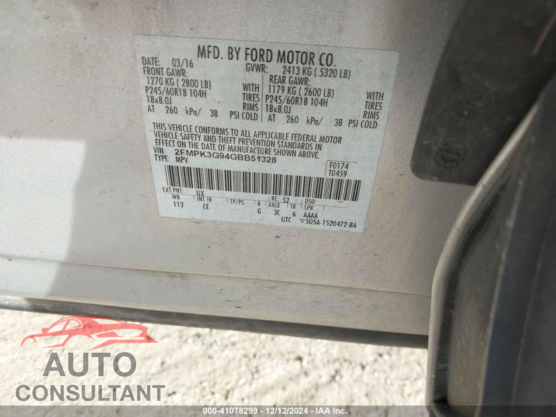 FORD EDGE 2016 - 2FMPK3G94GBB51328
