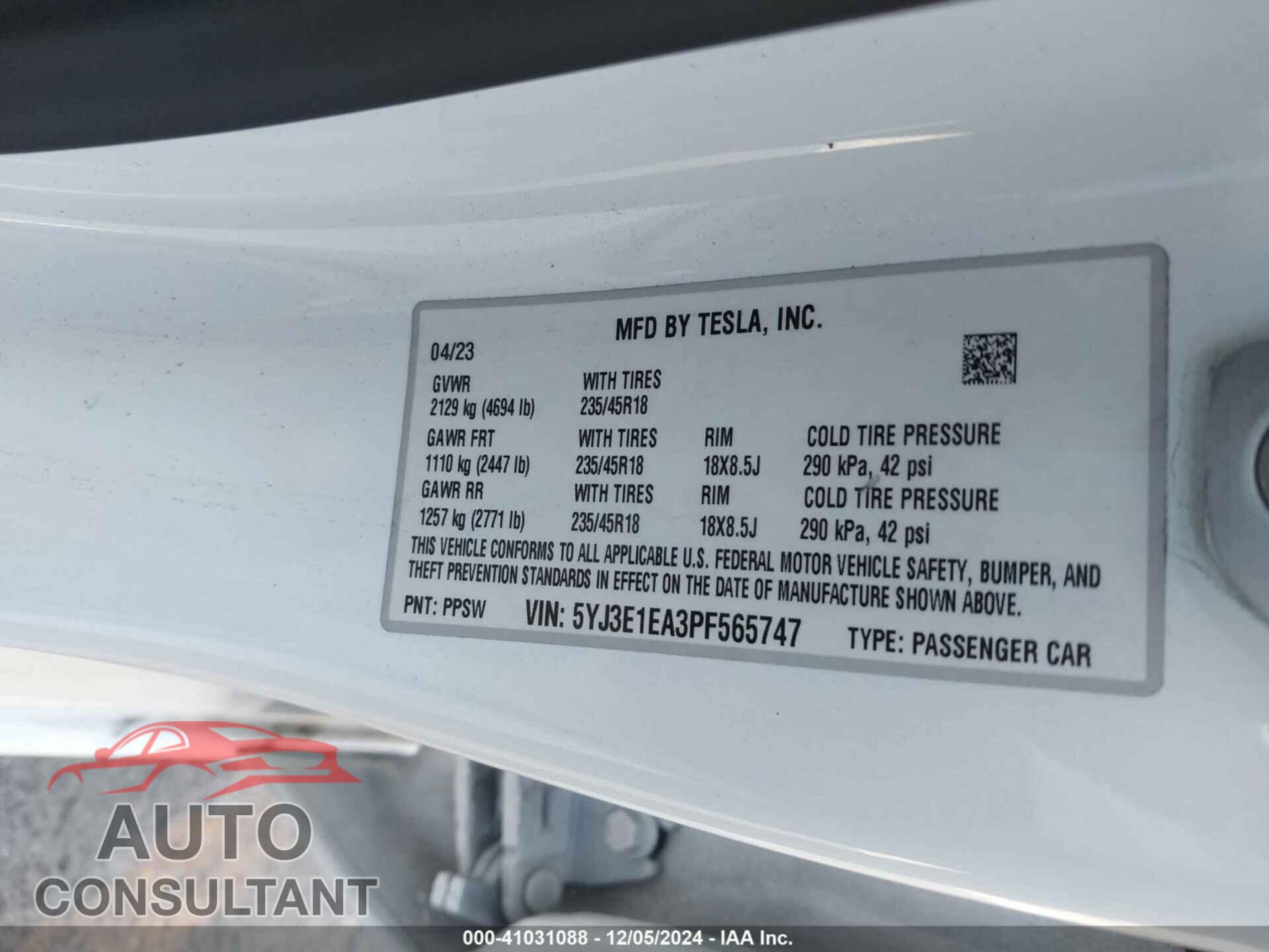 TESLA MODEL 3 2023 - 5YJ3E1EA3PF565747