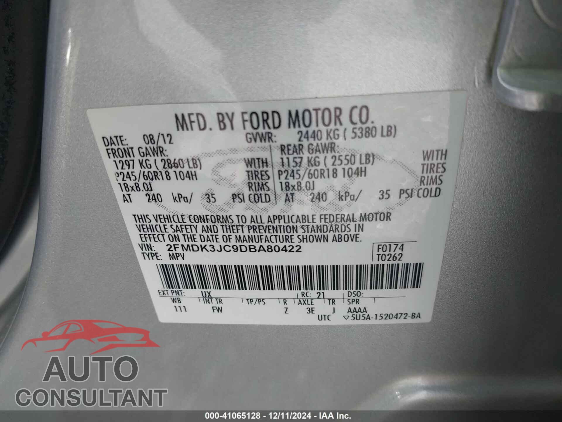 FORD EDGE 2013 - 2FMDK3JC9DBA80422