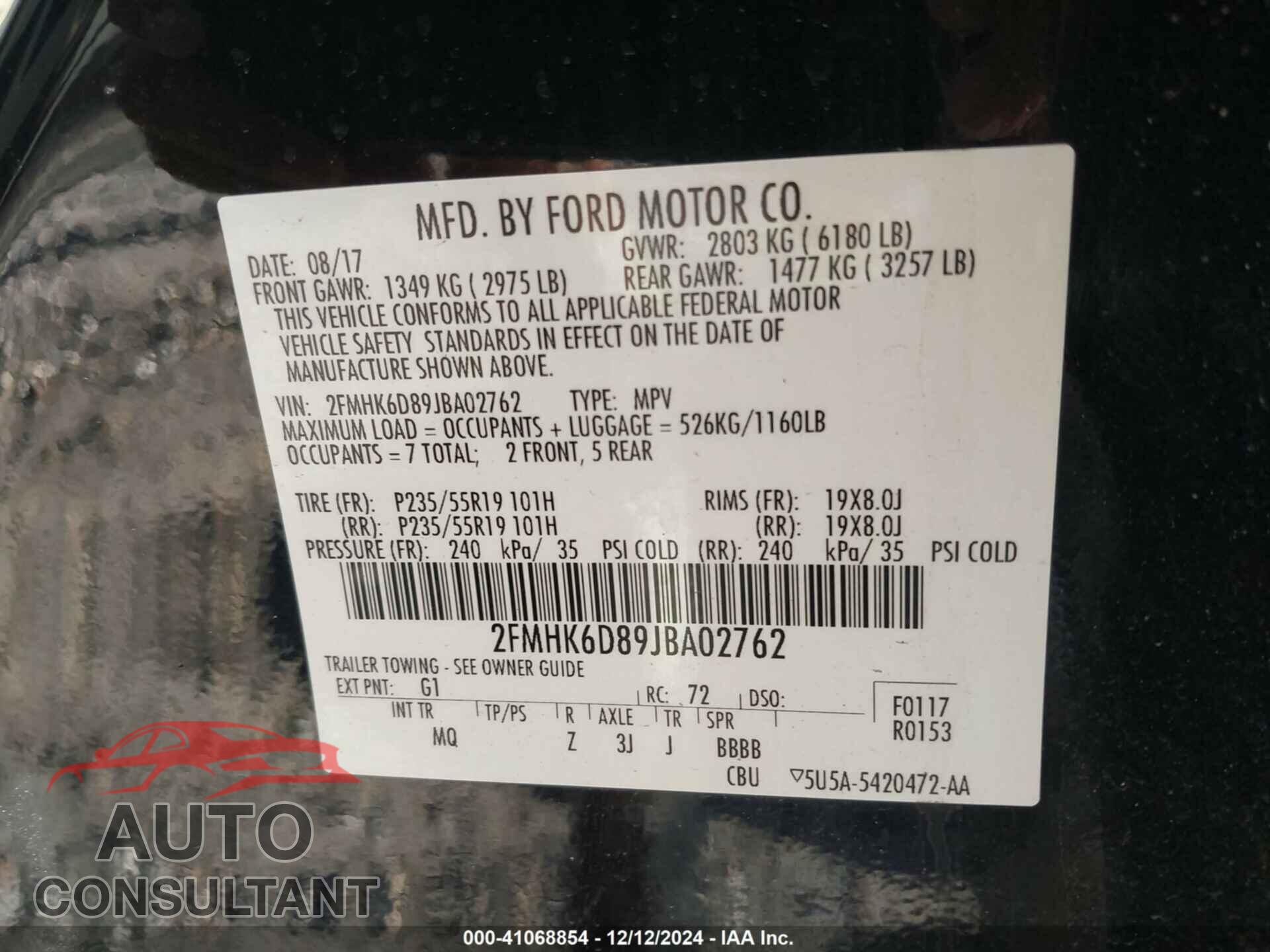 FORD FLEX 2018 - 2FMHK6D89JBA02762