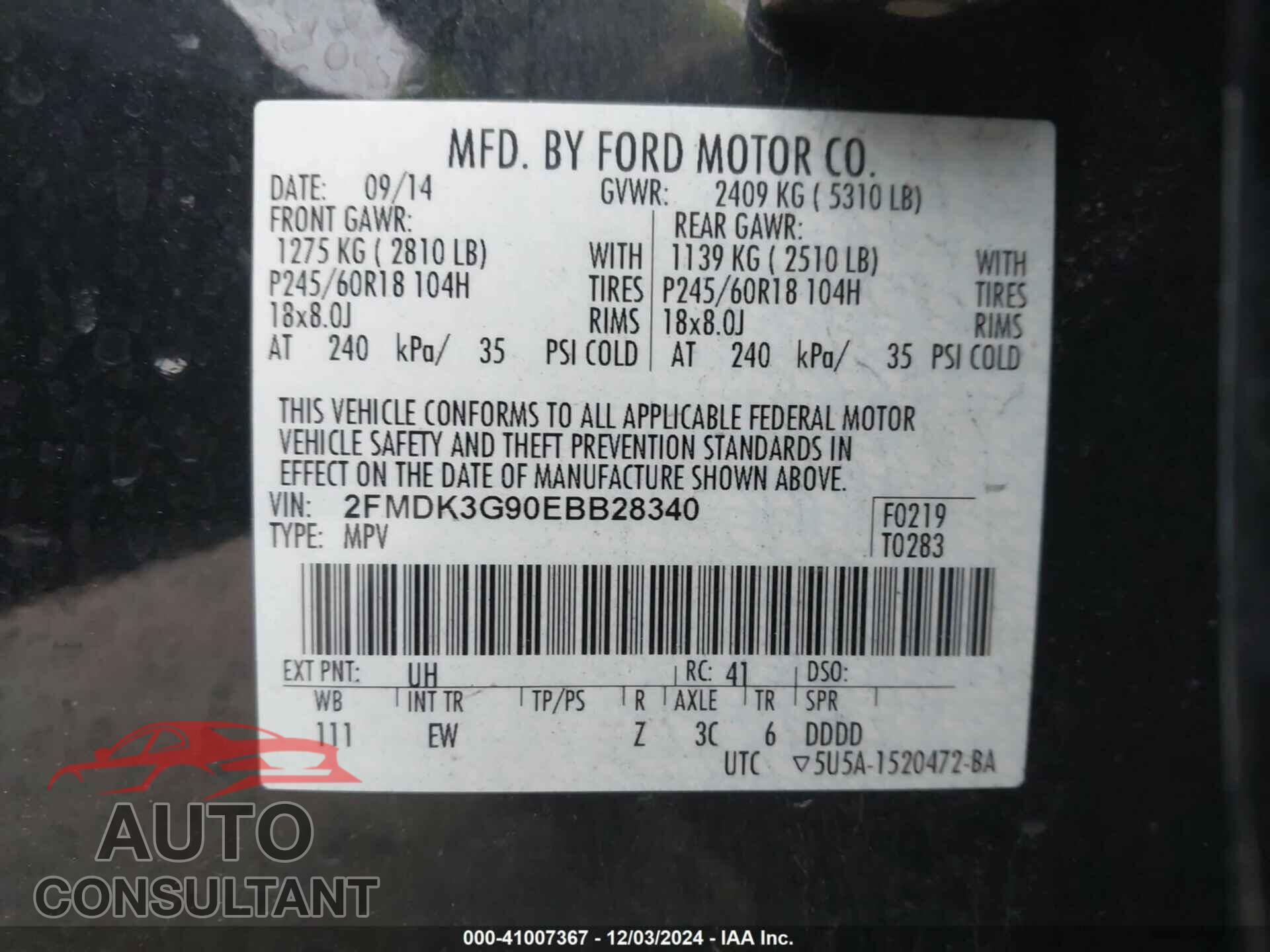 FORD EDGE 2014 - 2FMDK3G90EBB28340