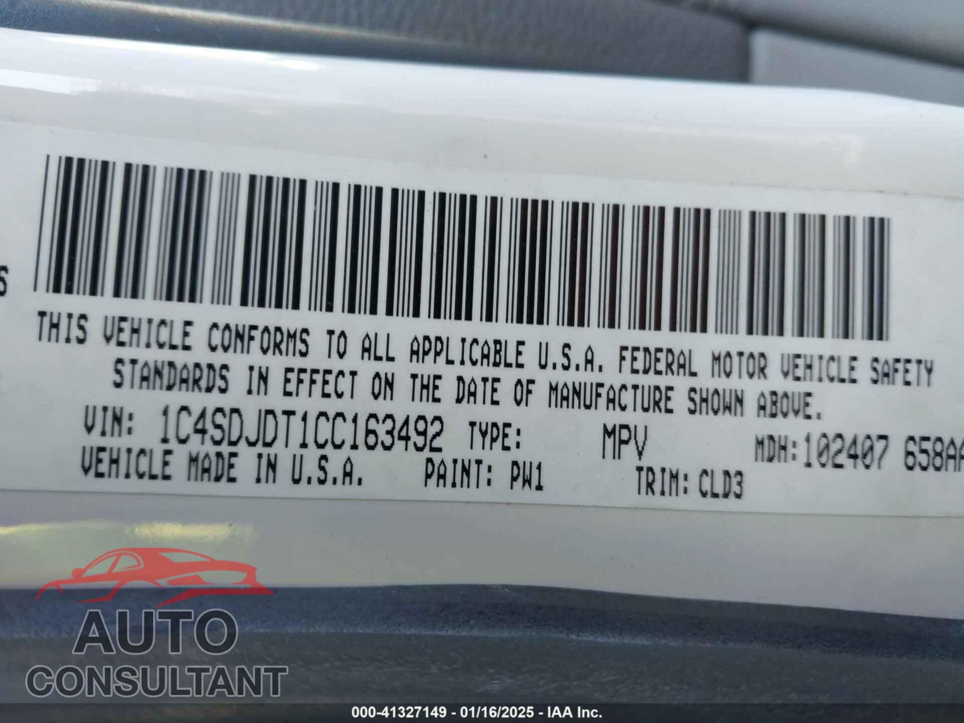 DODGE DURANGO 2012 - 1C4SDJDT1CC163492