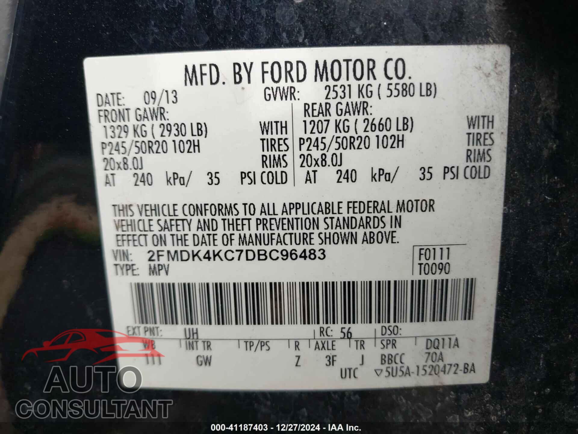 FORD EDGE 2013 - 2FMDK4KC7DBC96483