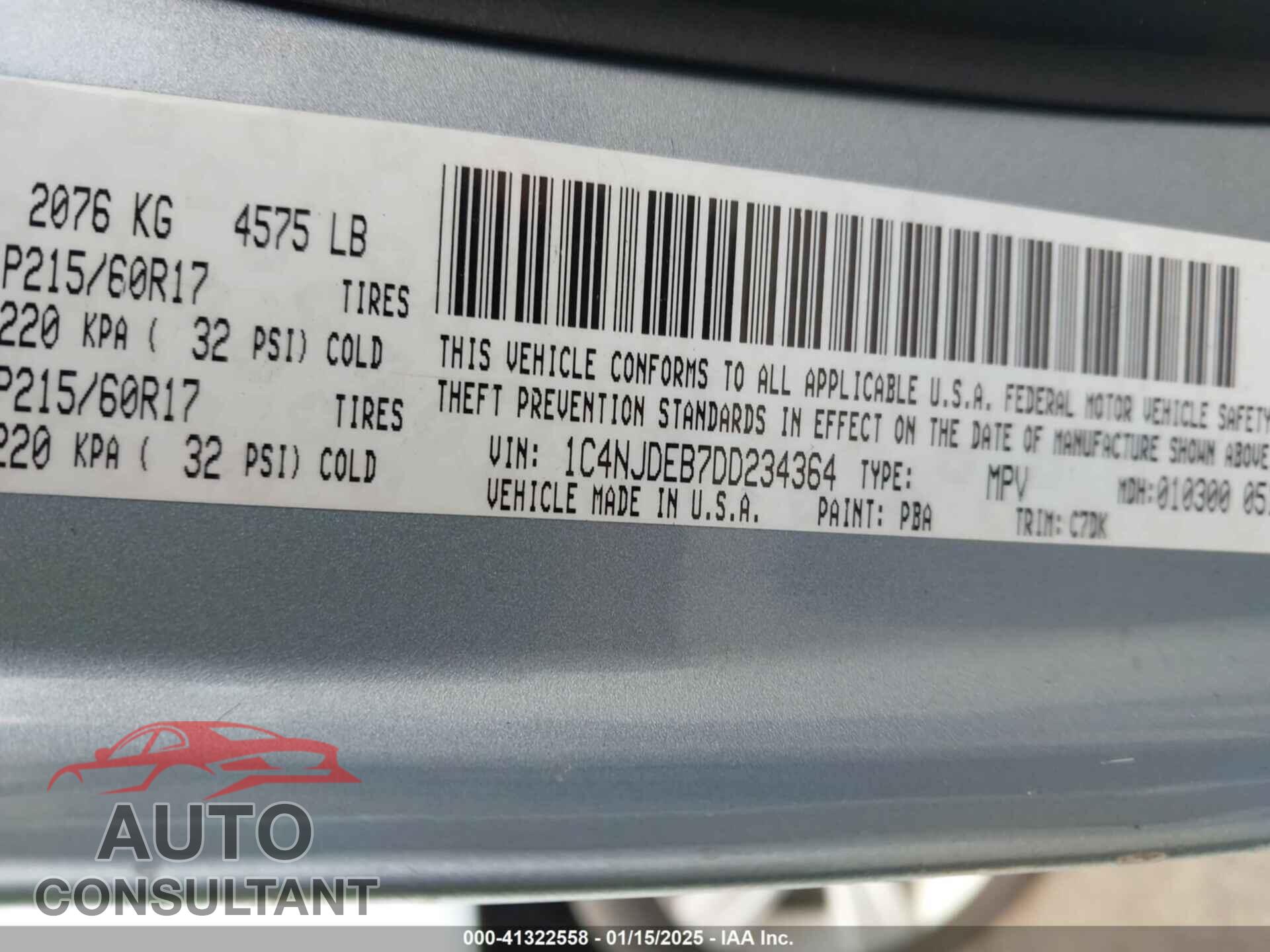 JEEP COMPASS 2013 - 1C4NJDEB7DD234364