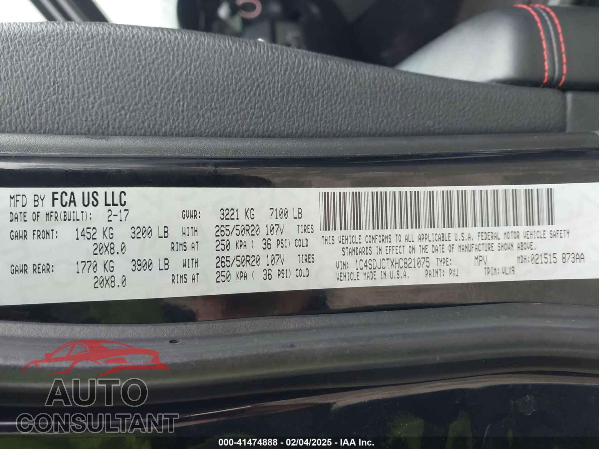 DODGE DURANGO 2017 - 1C4SDJCTXHC821075