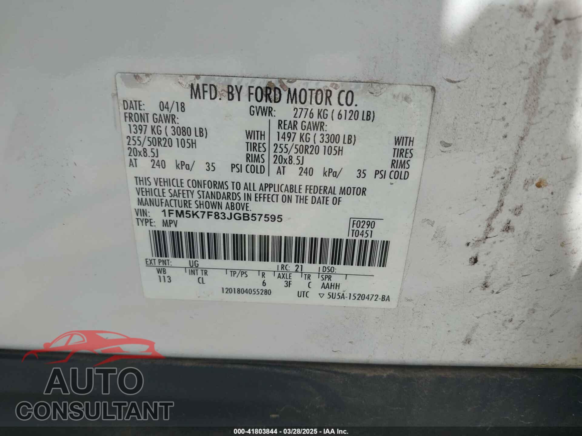 FORD EXPLORER 2018 - 1FM5K7F83JGB57595