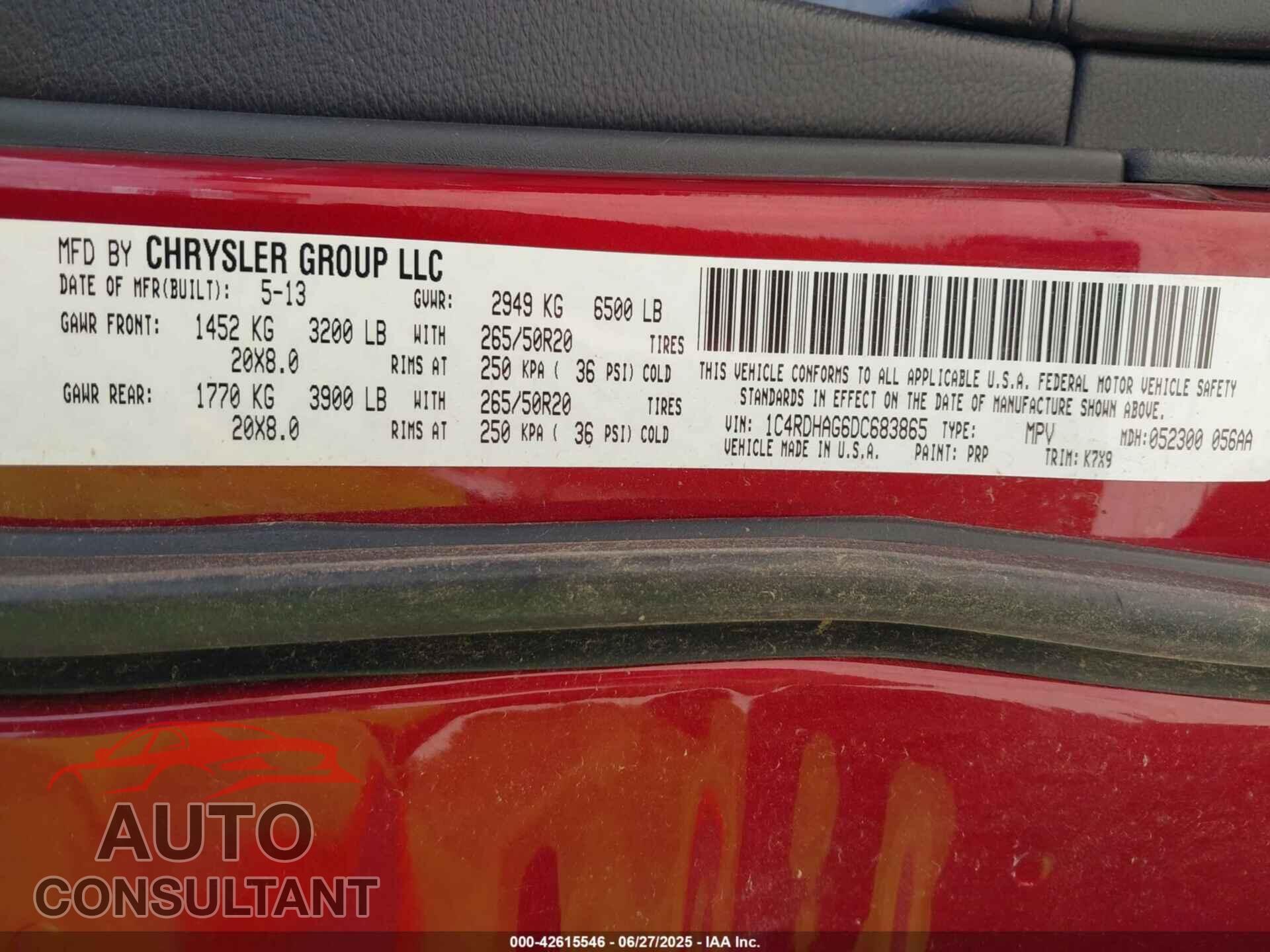 DODGE DURANGO 2013 - 1C4RDHAG6DC683865