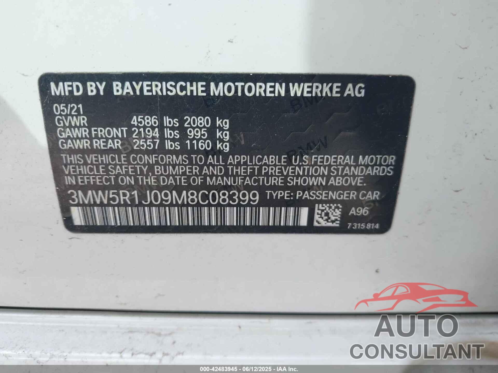 BMW 330I 2021 - 3MW5R1J09M8C08399