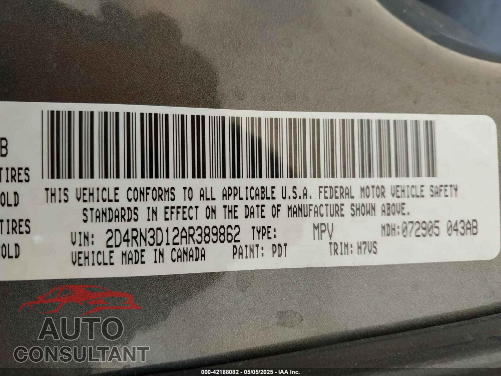DODGE GRAND CARAVAN 2010 - 2D4RN3D12AR389862