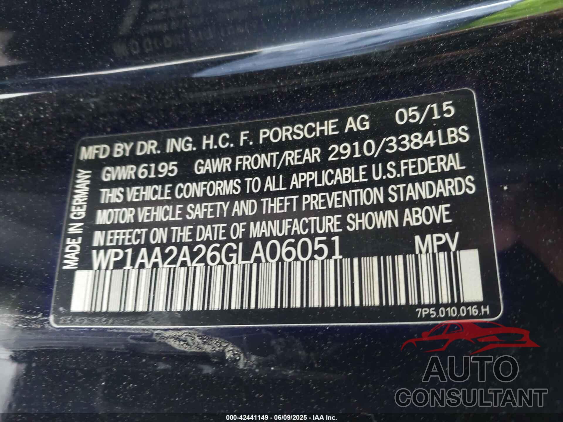 PORSCHE CAYENNE 2016 - WP1AA2A26GLA06051
