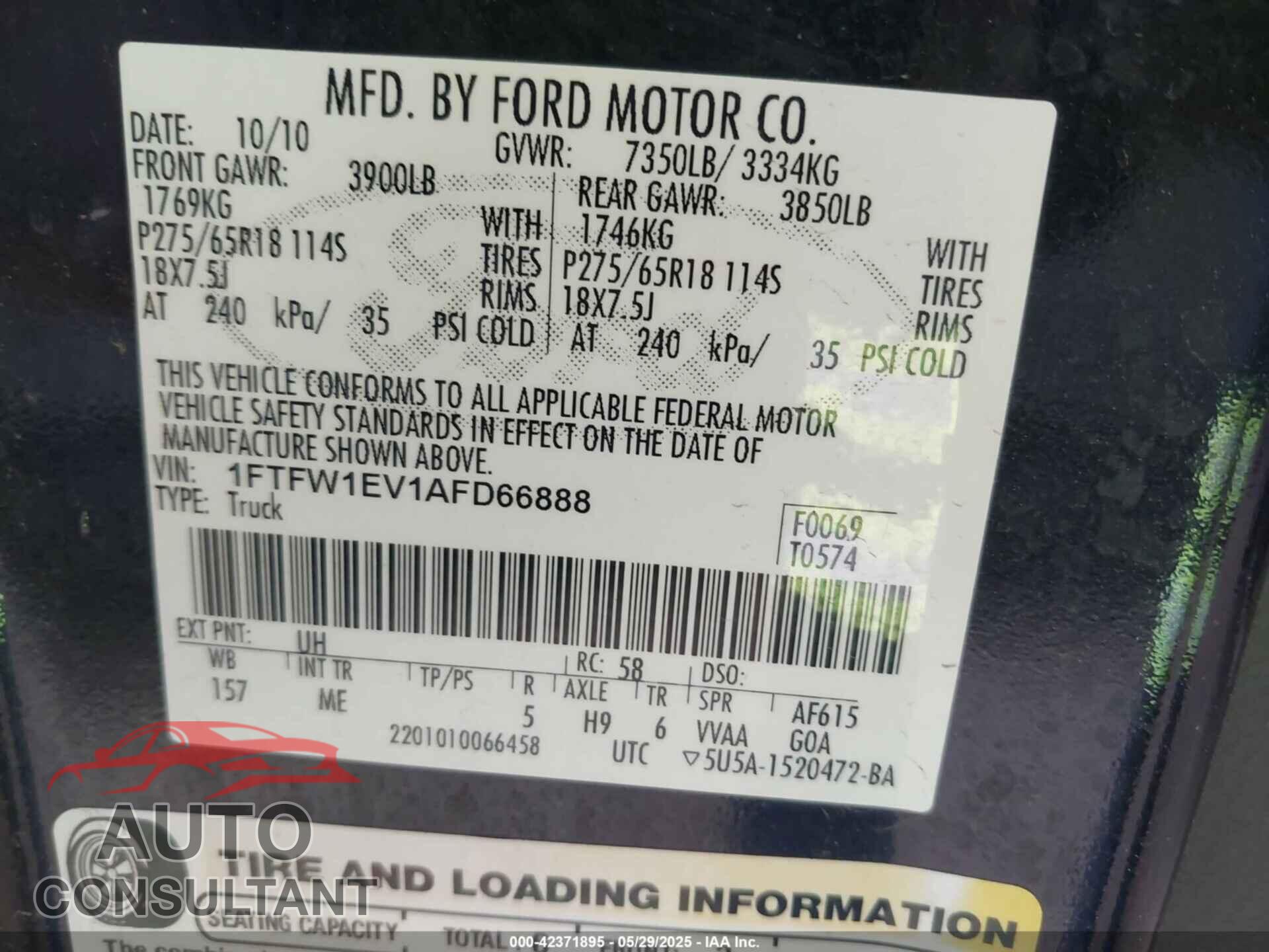 FORD F-150 2010 - 1FTFW1EV1AFD66888