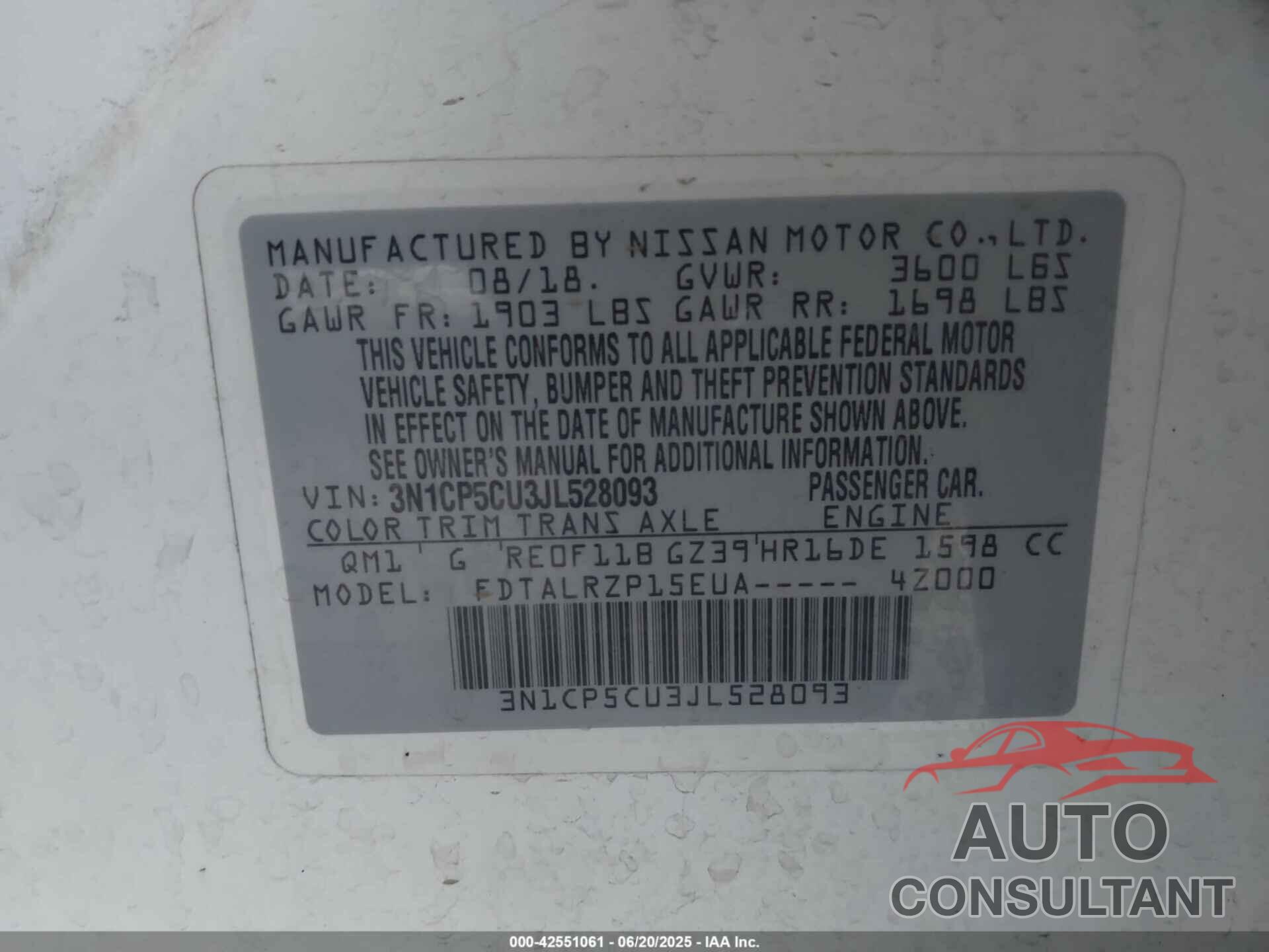 NISSAN KICKS 2018 - 3N1CP5CU3JL528093