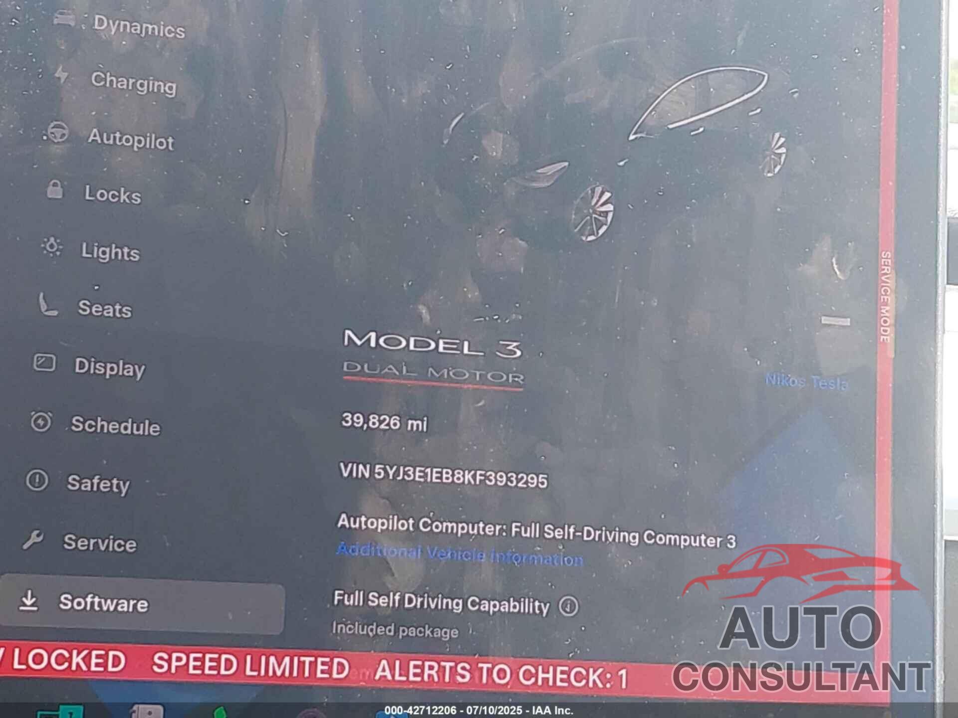 TESLA MODEL 3 2019 - 5YJ3E1EB8KF393295