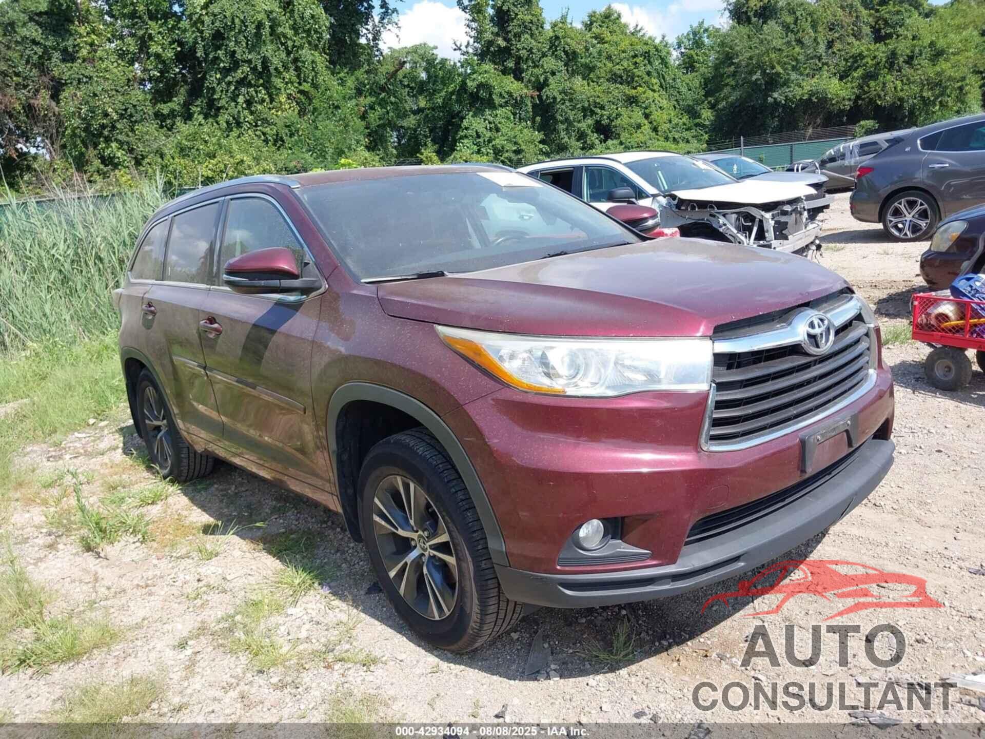 TOYOTA HIGHLANDER 2016 - 5TDJKRFH8GS330184