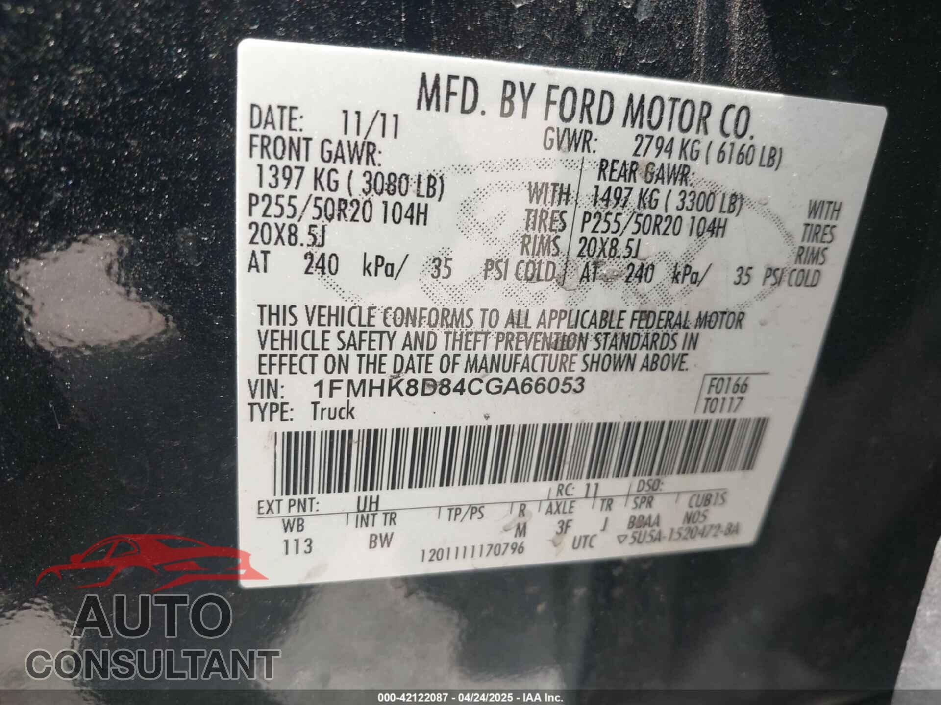 FORD EXPLORER 2012 - 1FMHK8D84CGA66053