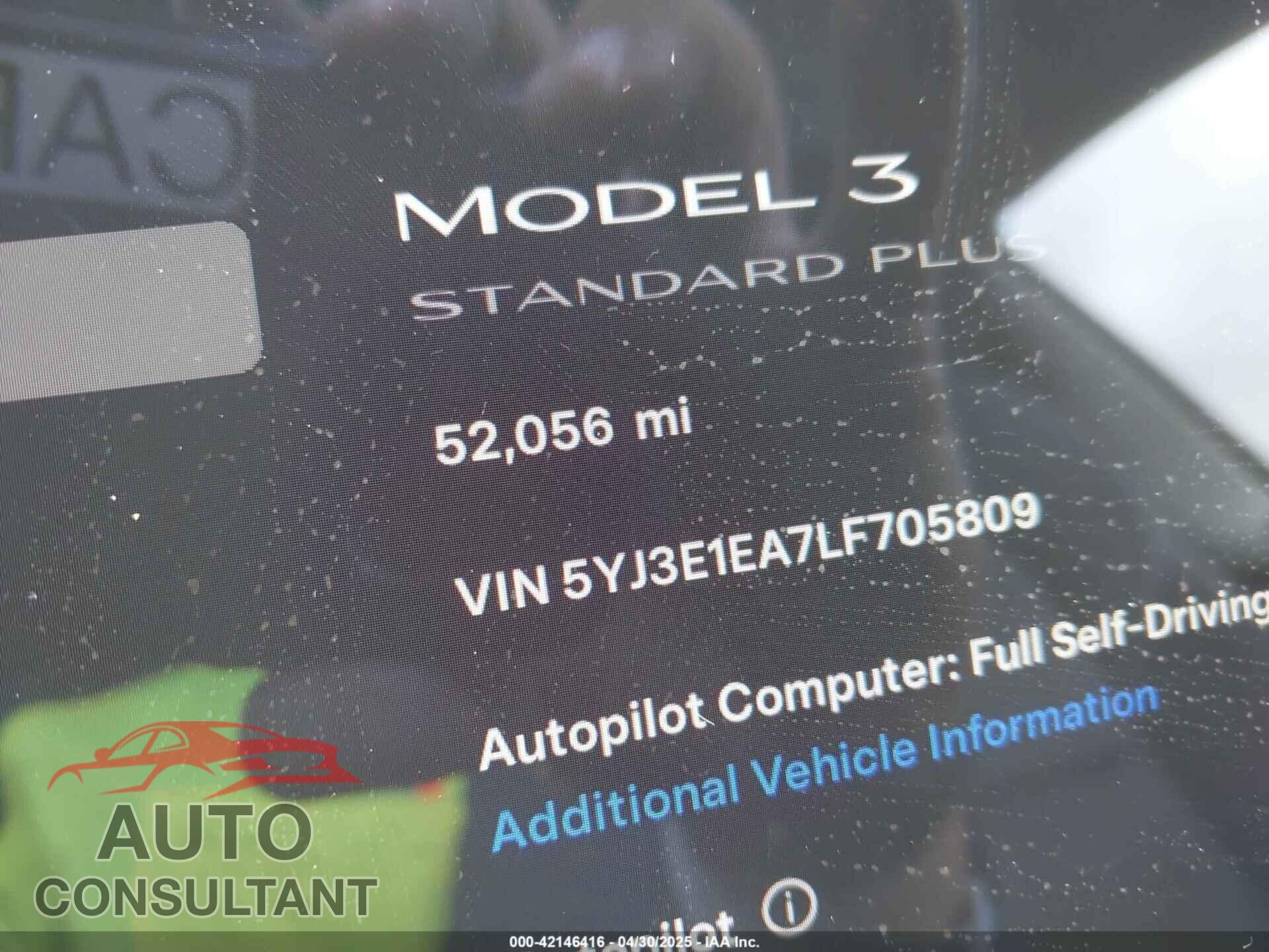 TESLA MODEL 3 2020 - 5YJ3E1EA7LF705809